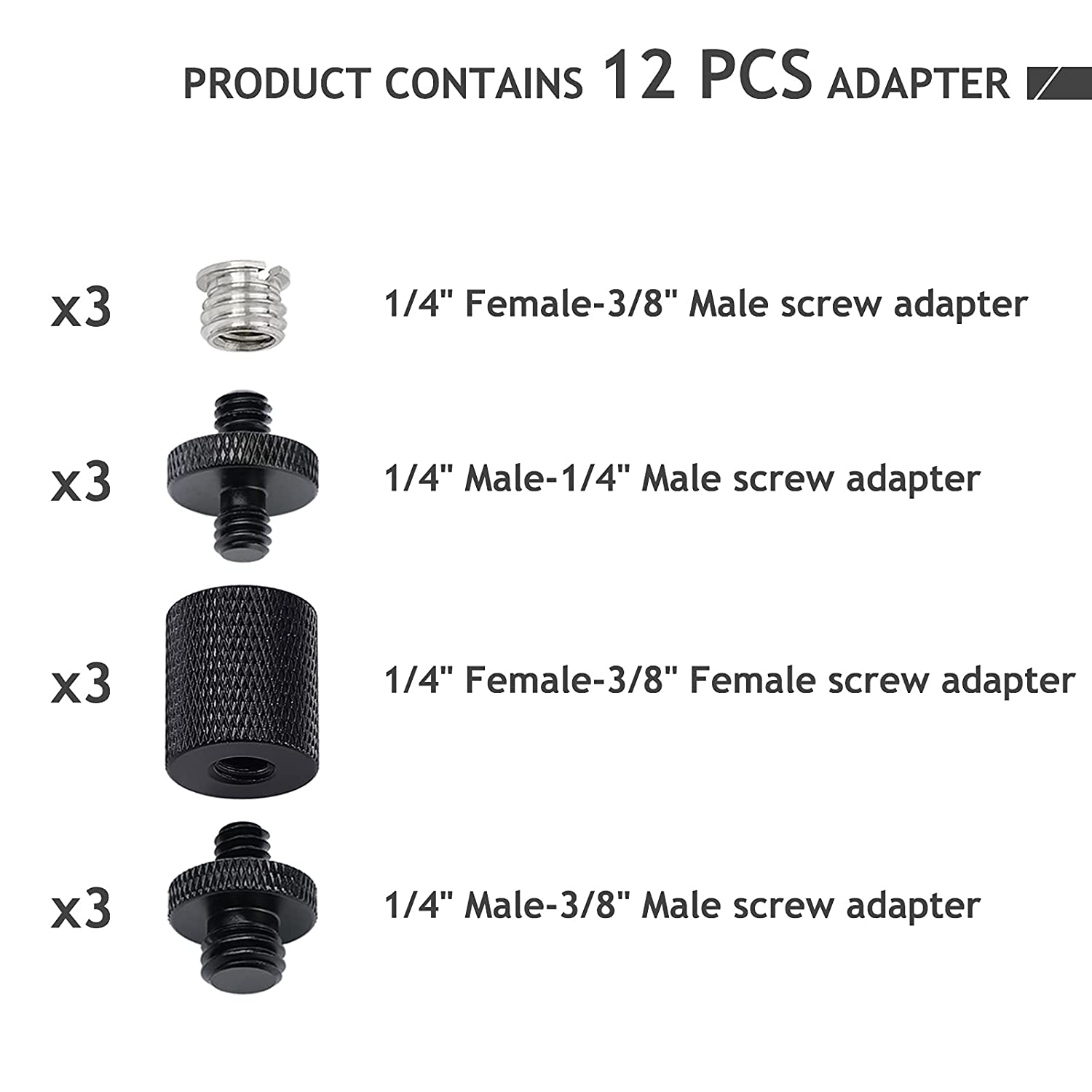 12 Pcs 1/4' 3/8' Light Stand Adapter, Tripod Screw Adapter Converter for DSLR Camera Tripod, Shoulder Rig, Flash Light Stand, Camera Cage, Lighting
