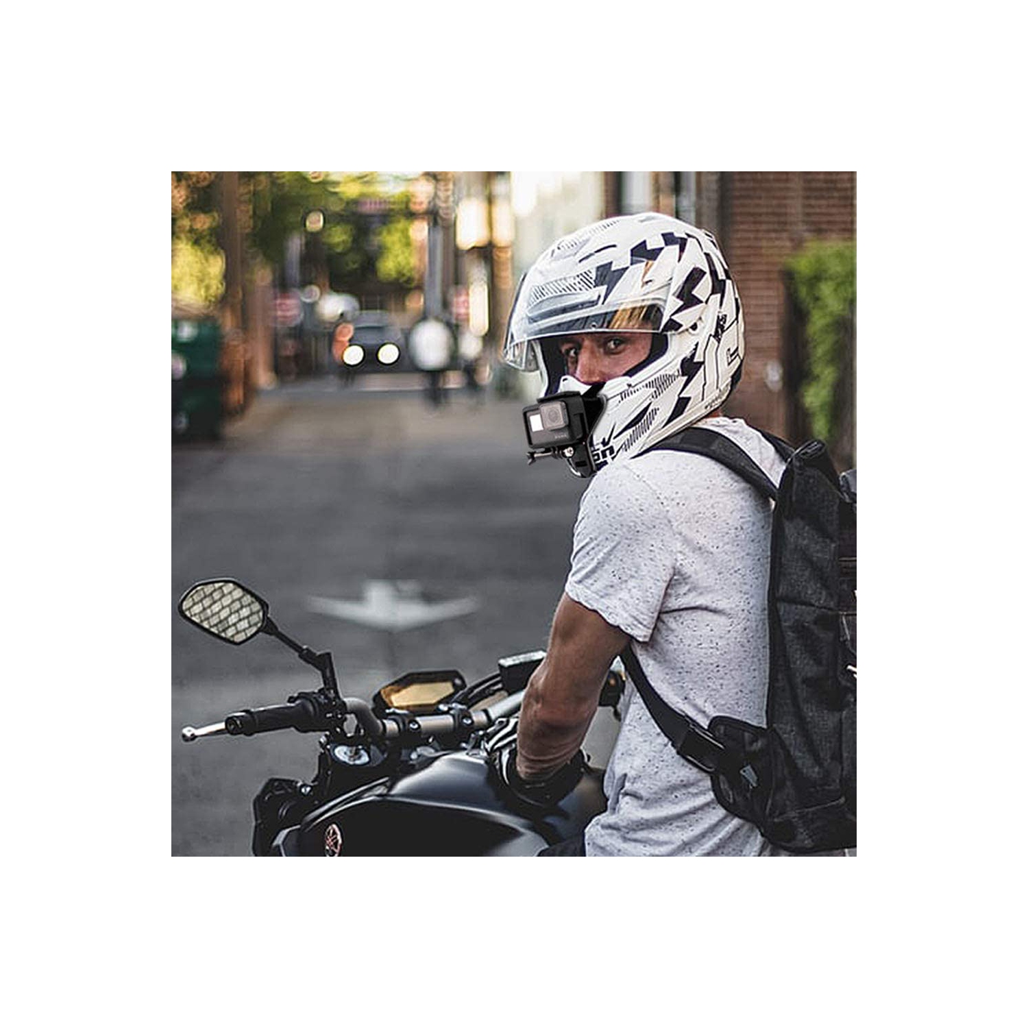 Motorcycle Helmet Chin Strap Mount Compatible with GoPro Hero 9, 8, 7,, 6 5 4 3, Hero Black, Session, Xiaomi Yi, SJCAM (Black)