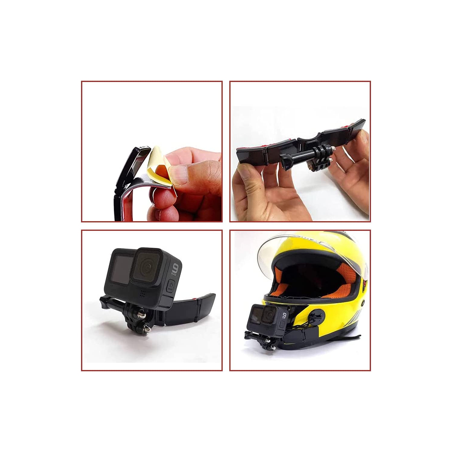 Trousses de fixation pour casque de moto avec supports adhésifs incurvés pour GoPro Hero 9, 8, 7,, 6 5 4 3, Hero Black, session, Xiaomi Yi, SJCAM,