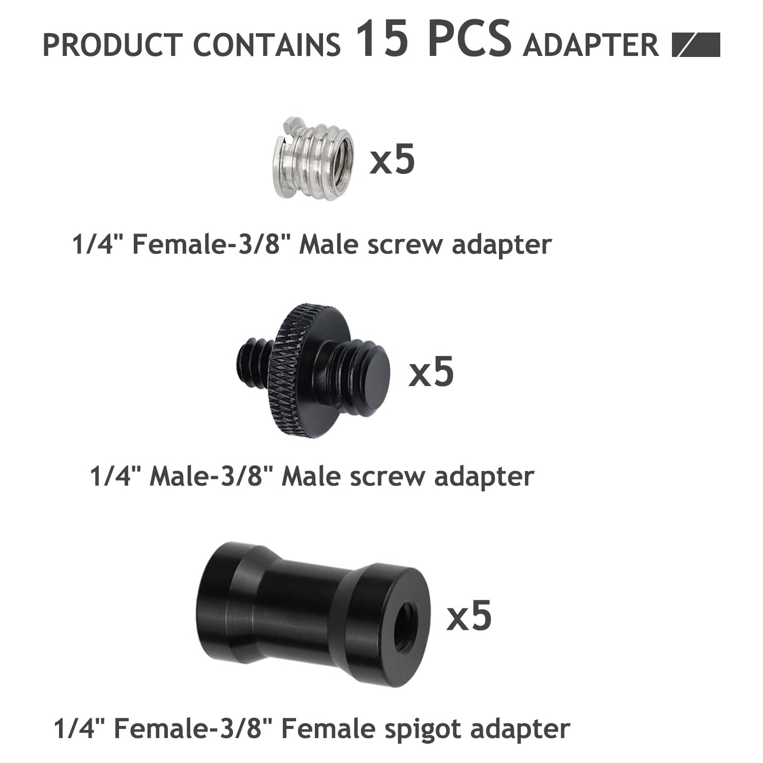 15 Pieces 1/4' 3/8' Light Stand Adapter, Tripod Screw Adapter Converter for DSLR Camera Tripod, Shoulder Rig, Flash Light Stand, Camera Cage,