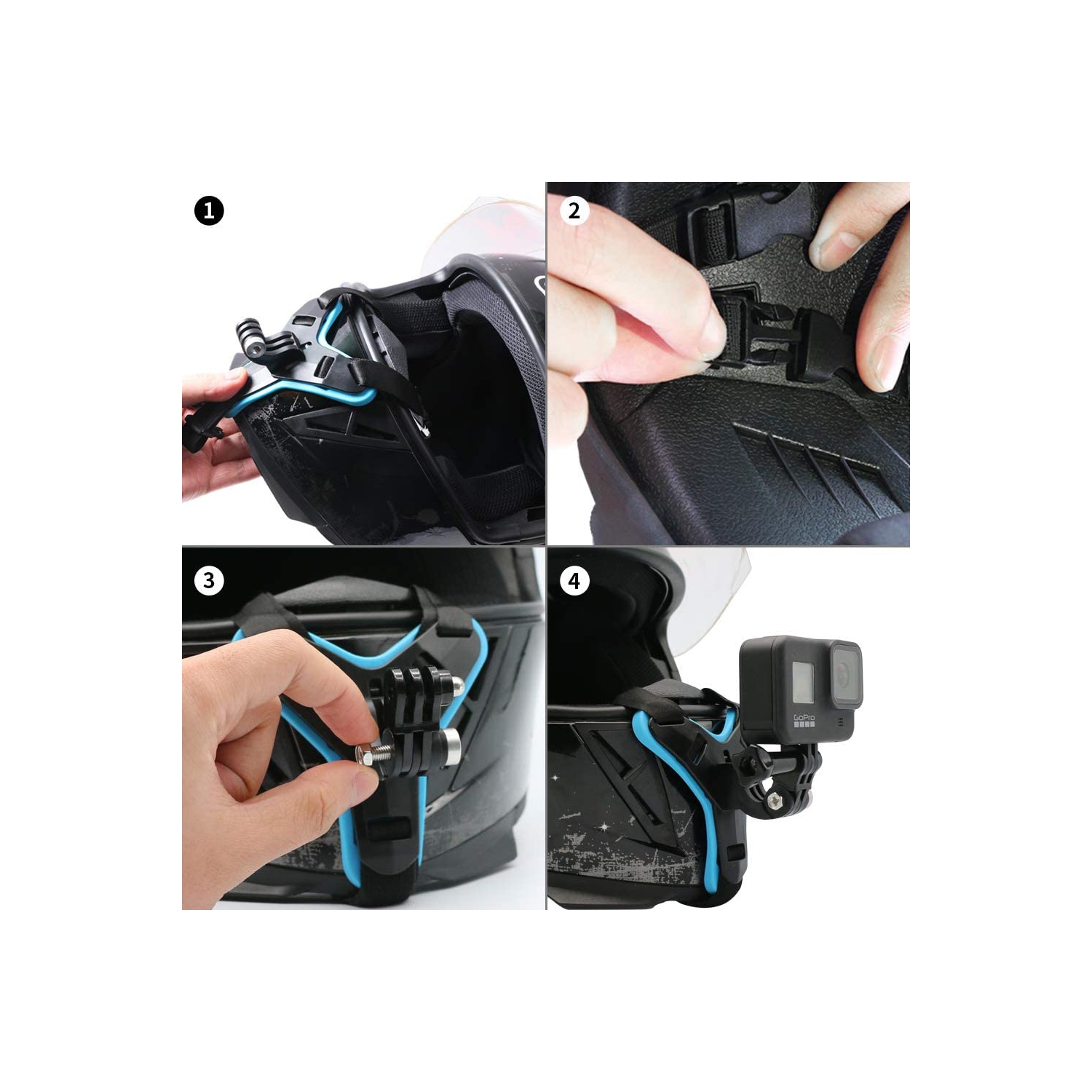 Motorcycle Helmet Chin Strap Mount for GoPro Hero 10/9/8/7/(2018)/6/5 Black,DJI Osmo Action 2,Insta360 ONE R,AKASO/Campark/YI and More