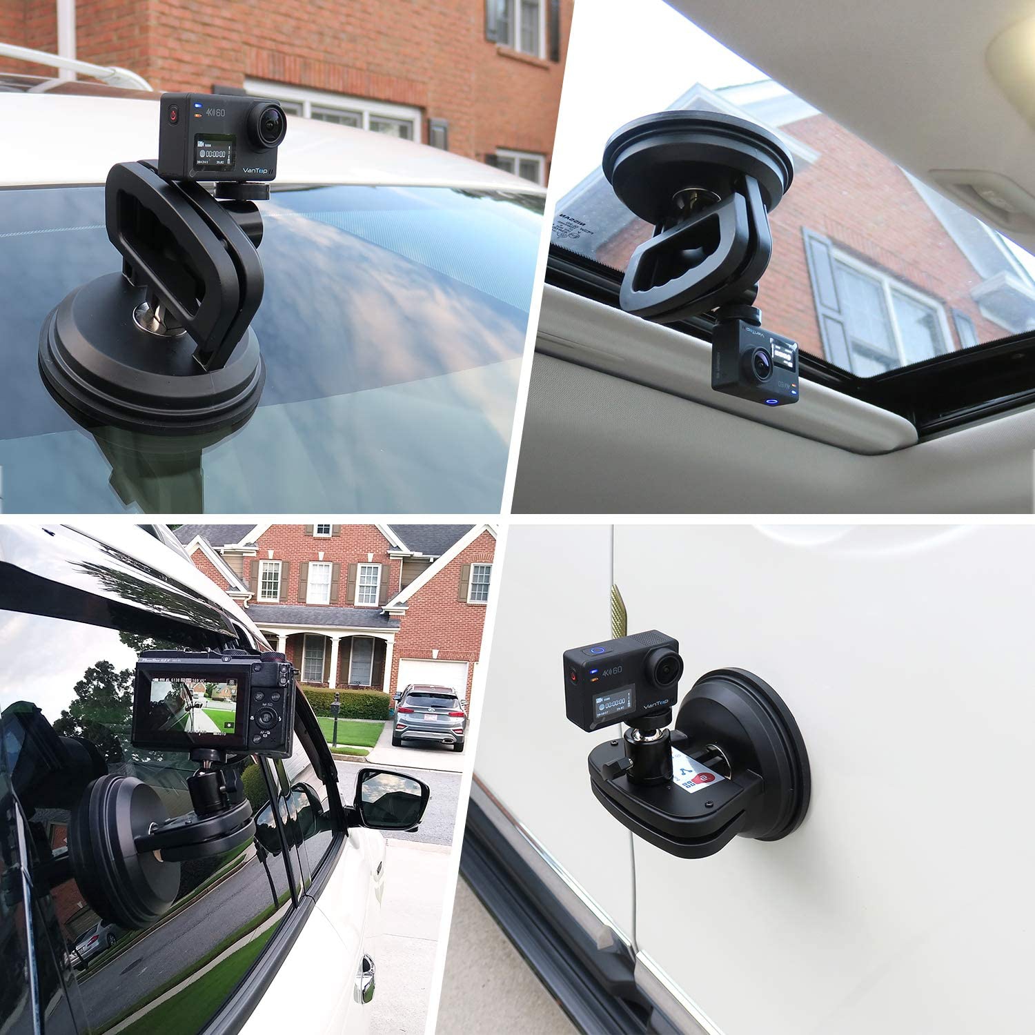Suction Cup Mount for Heavy Duty DSLR/NuCam WR/Gopro, Strong 5' Diameter Suction Base ABS, Perfect for Car/Boat/Frame/Window, Aluminum with 360°
