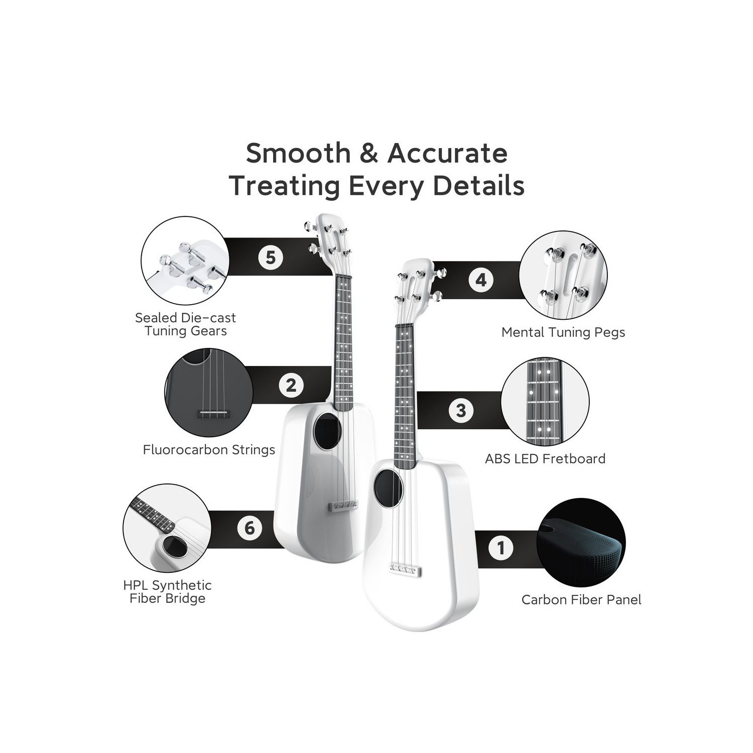 Ukulélé intelligent série en fibre de carbone série 2 de populaire - Rose