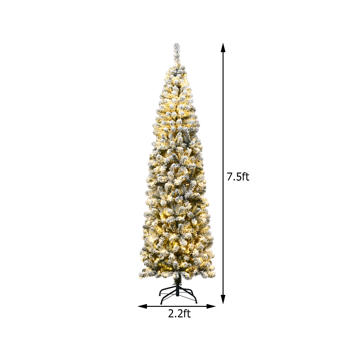 Topbuy 4.5FT/6FT/7.5FT Snow Flocked Pencil Pre-lit Christmas Tree with Flexible Stand Thick Leaves LED Lights
