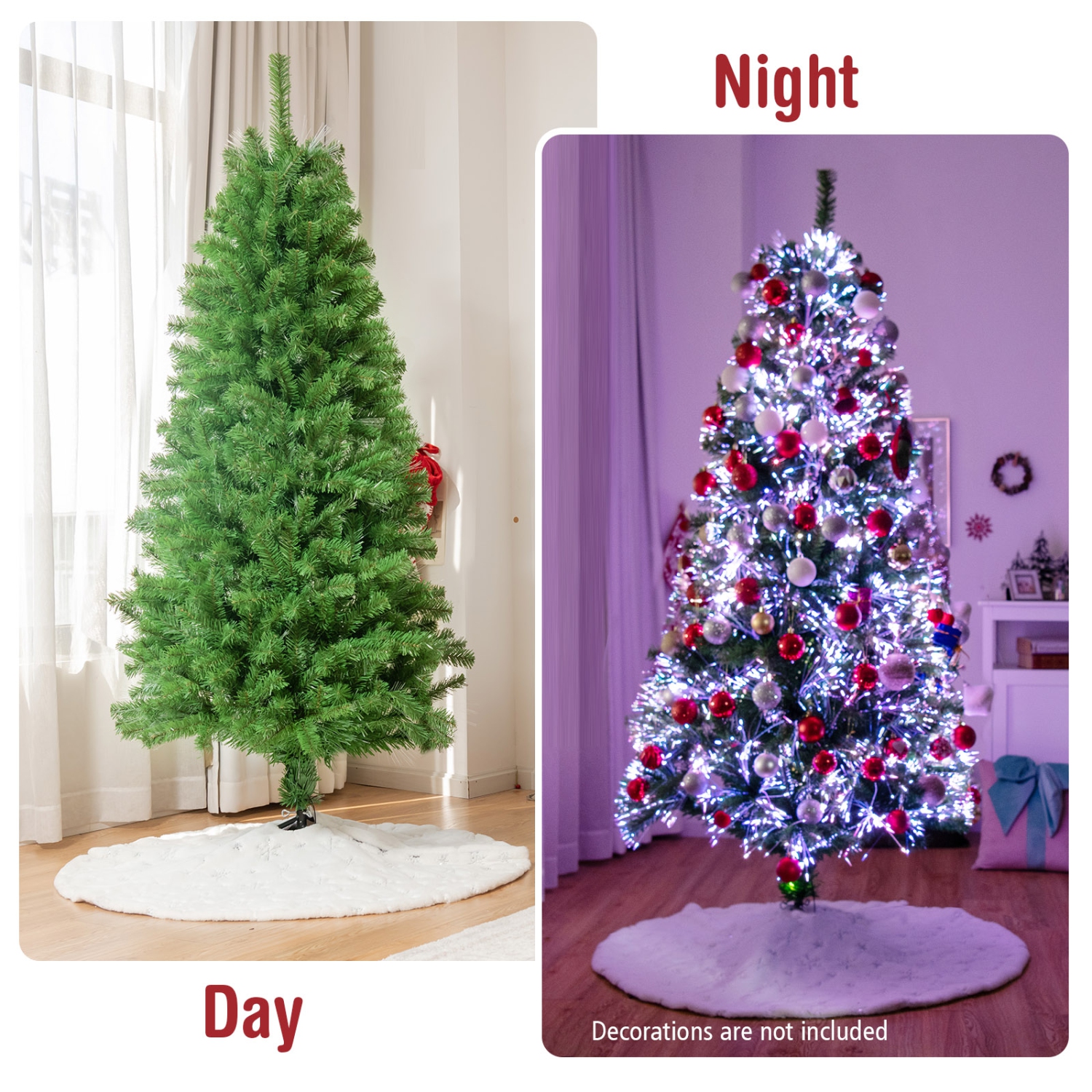 Topbuy 5/6/7FT Arbre de Noël artificiel illuminé, arbre de Noël artificiel en fibre optique en épinette multicolore