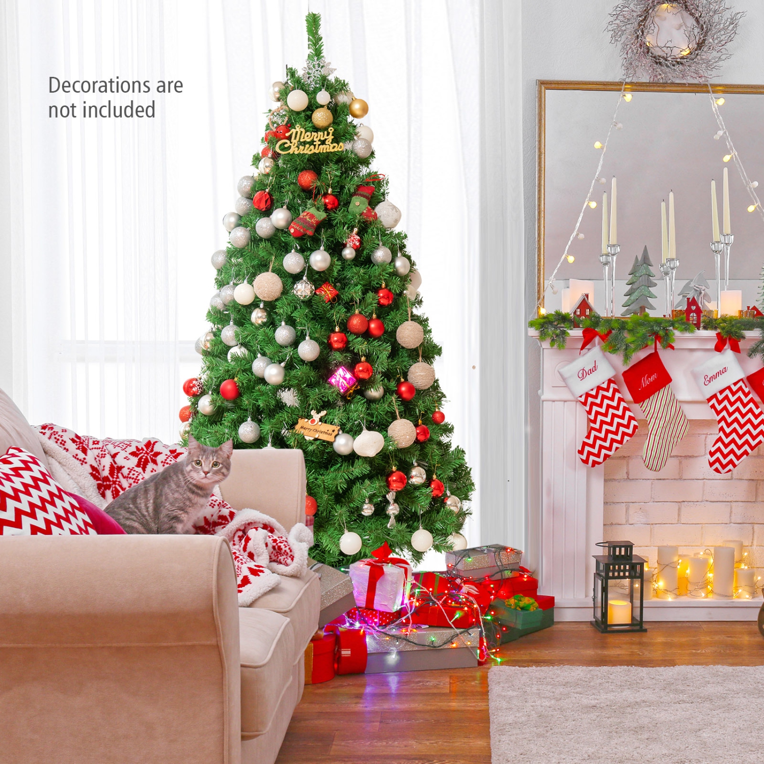 Topbuy 5/6/7FT Arbre de Noël artificiel illuminé, arbre de Noël artificiel en fibre optique en épinette multicolore