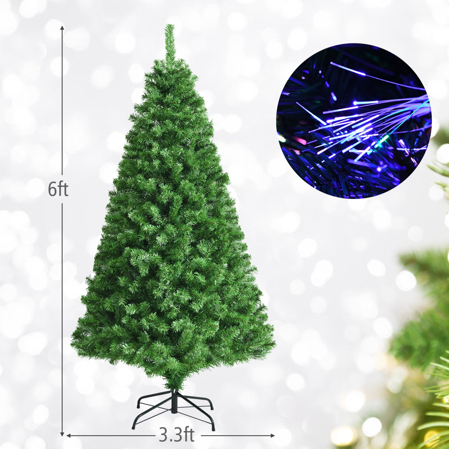 Topbuy 5/6/7FT Arbre de Noël artificiel illuminé, arbre de Noël artificiel en fibre optique en épinette multicolore