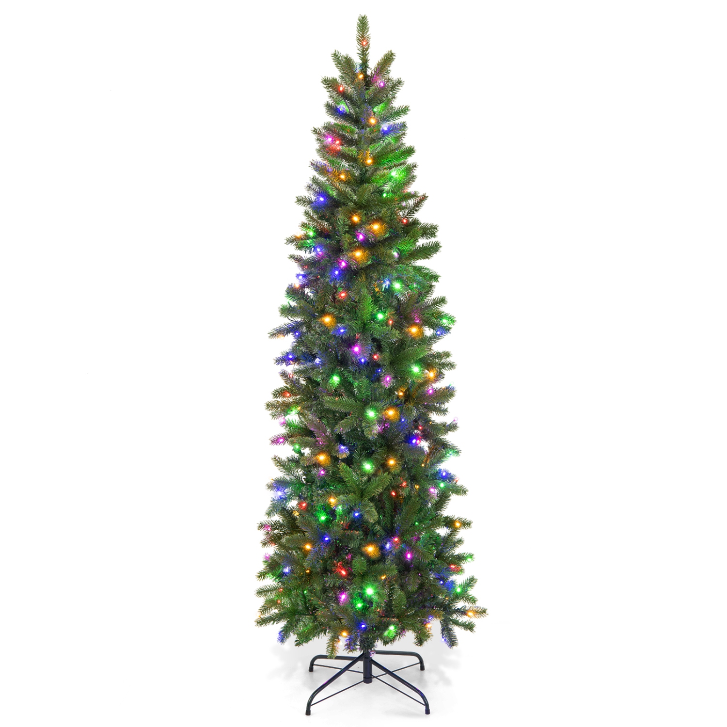 Topbuy 6 ft/7.5 ft Full Artificial Christmas Tree Pre-lit Christmas Tree w/Warm White & Multi-color LED Lights Foldable Metal Stand