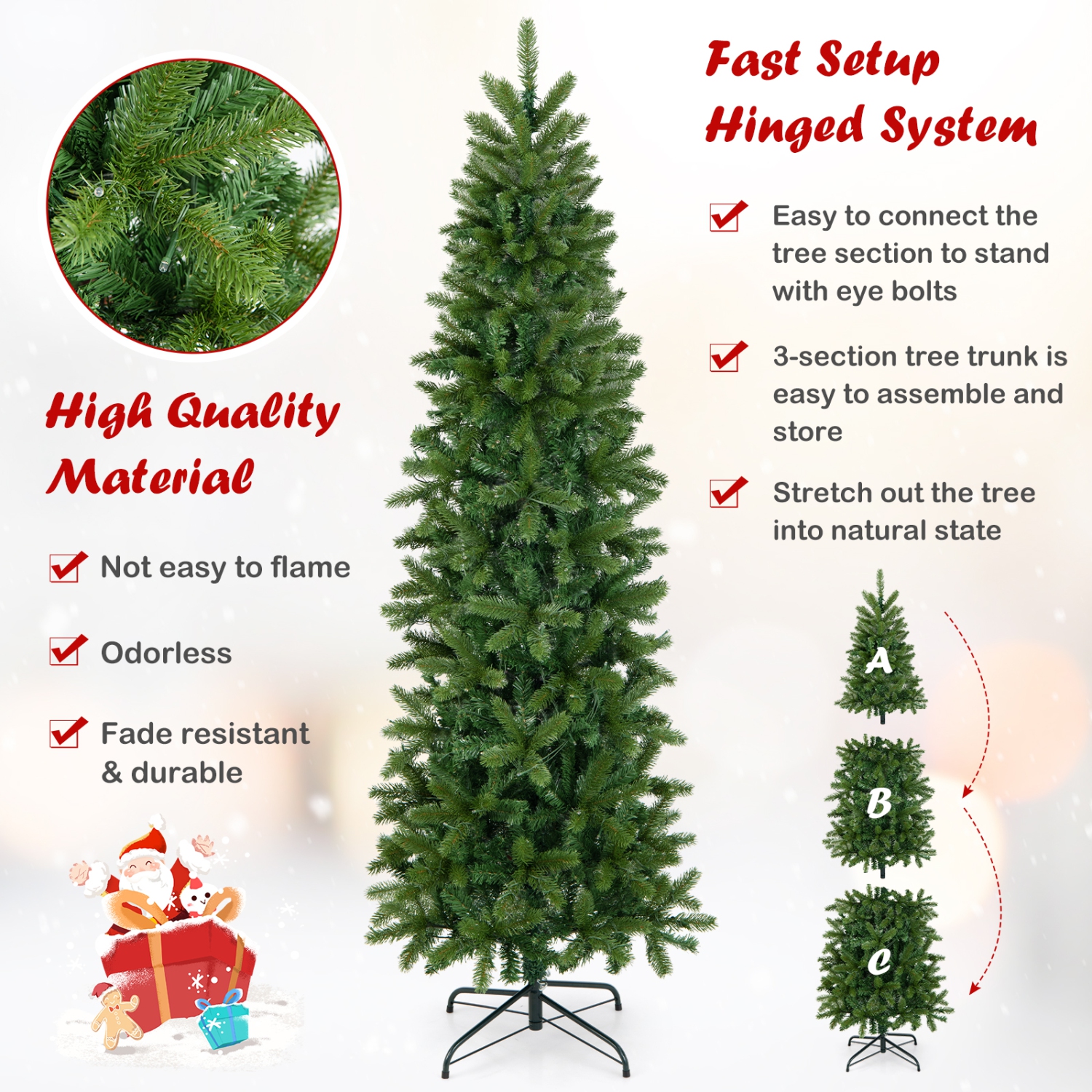 Topbuy 6 ft/7.5 ft Full Artificial Christmas Tree Pre-lit Christmas Tree w/Warm White & Multi-color LED Lights Foldable Metal Stand