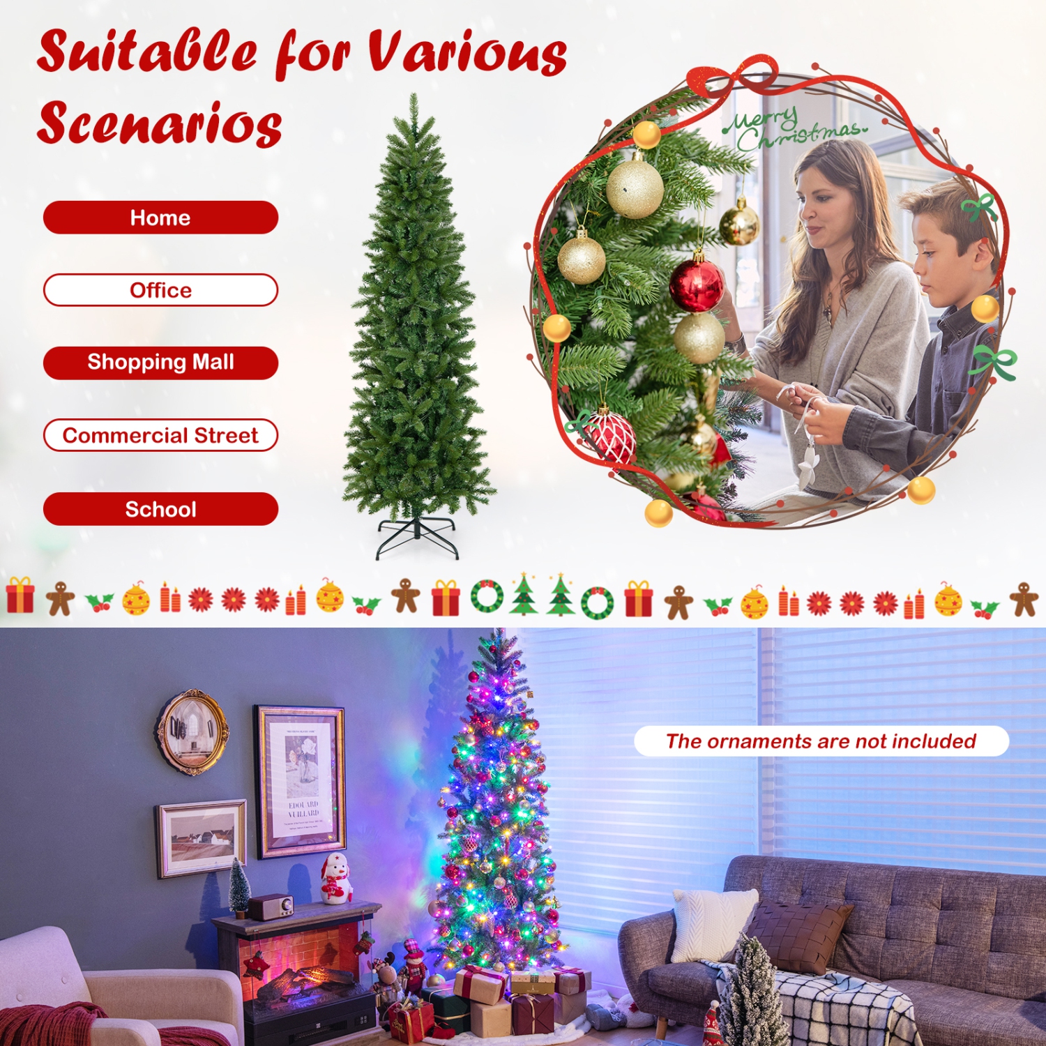 Topbuy 6 ft/7.5 ft Full Artificial Christmas Tree Pre-lit Christmas Tree w/Warm White & Multi-color LED Lights Foldable Metal Stand