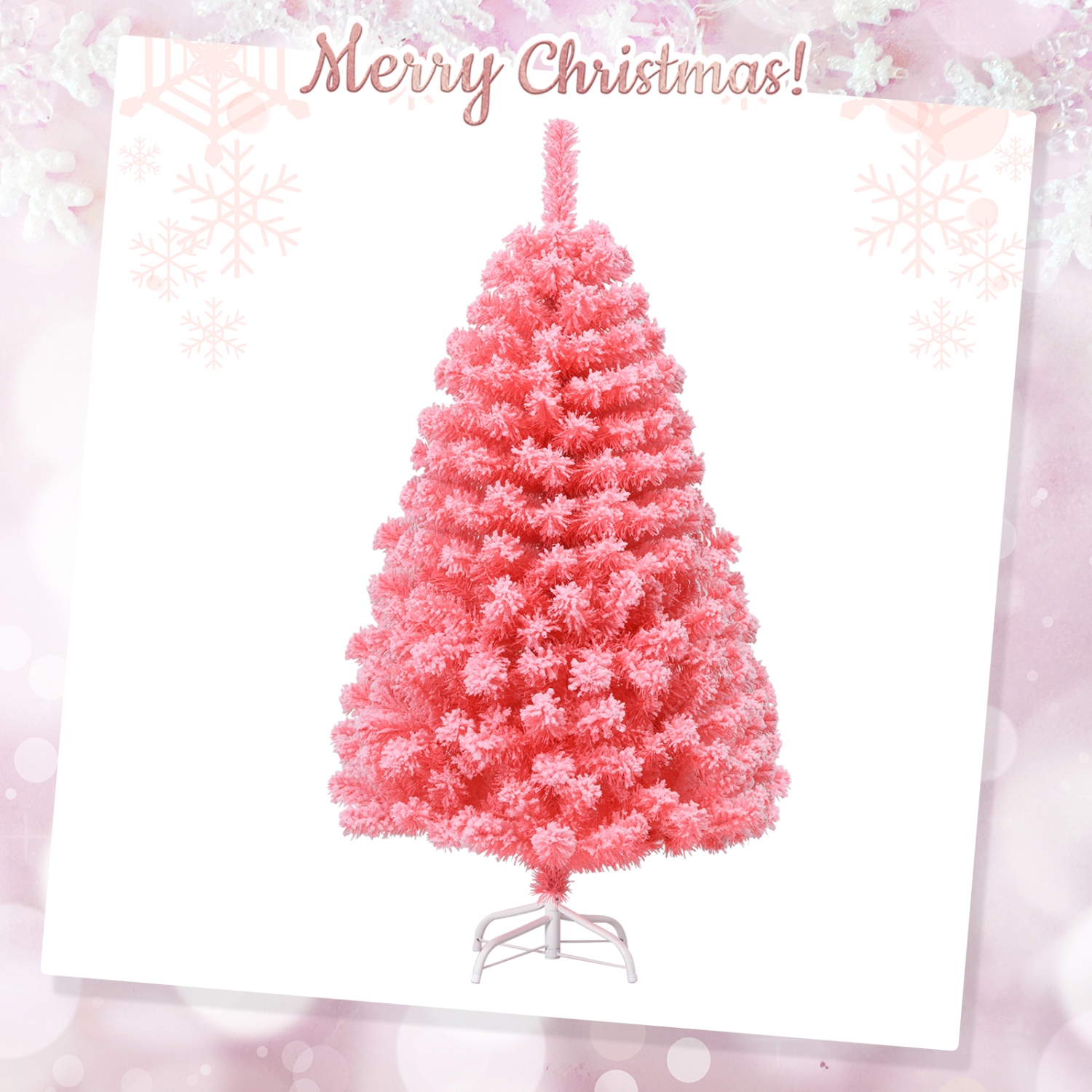 Arbre de Noël rose de 4.5 pi avec 348 embouts en PVC floqué à la neige et support en métal de TopBuy