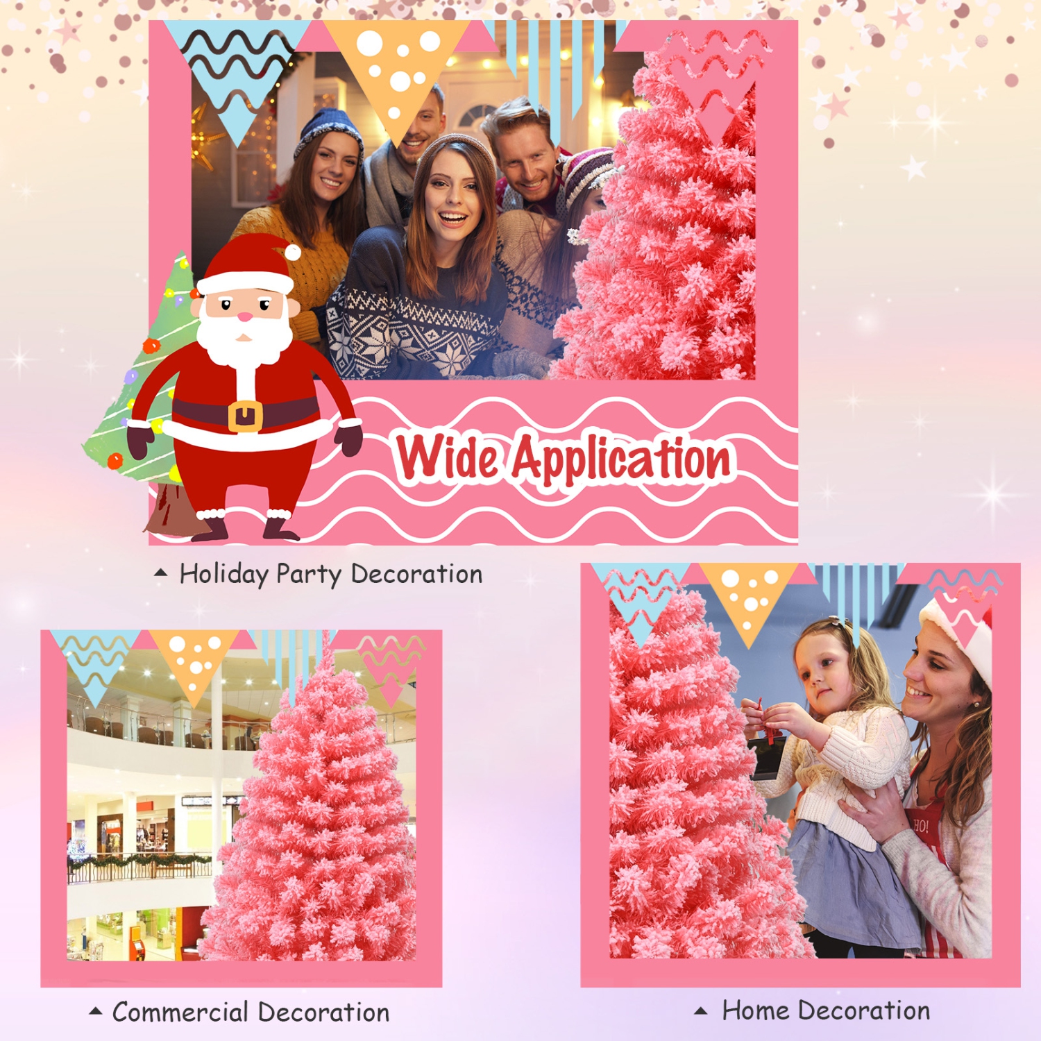 Arbre de Noël rose de 4.5 pi avec 348 embouts en PVC floqué à la neige et support en métal de TopBuy