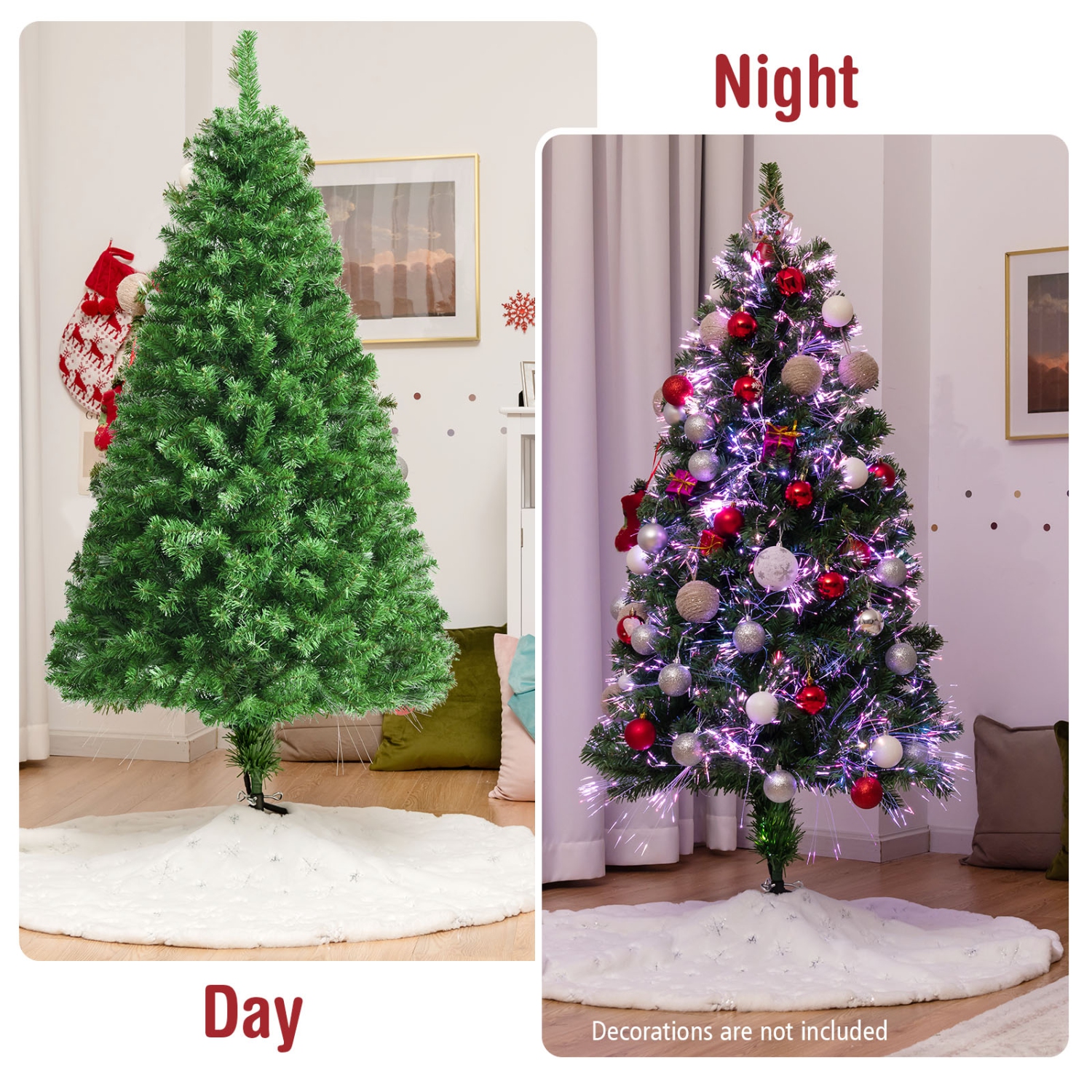 Topbuy 5/6/7FT Pre-lit Artificial Christmas Tree, Multi-Colored Fiber Optic Spruce Tree Artificial Xmas Tree