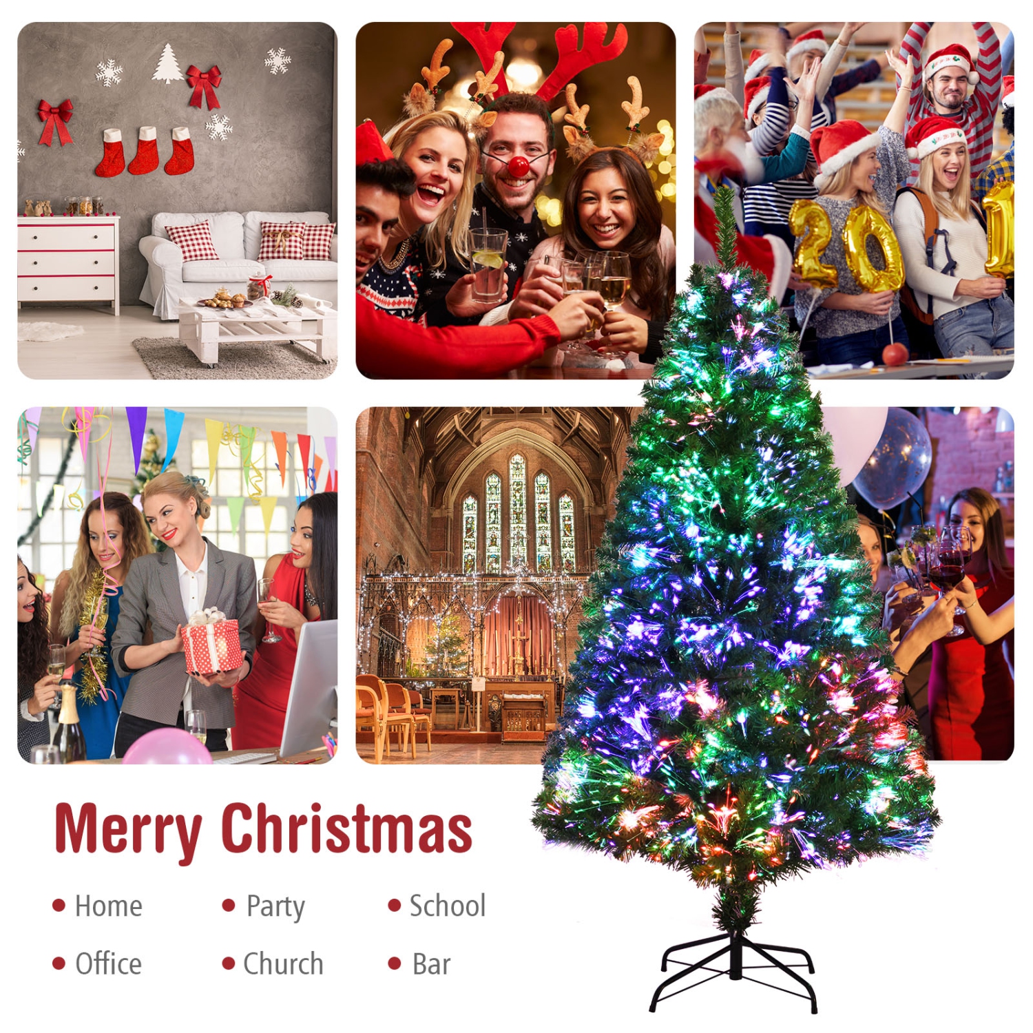 Topbuy 5/6/7FT Pre-lit Artificial Christmas Tree, Multi-Colored Fiber Optic Spruce Tree Artificial Xmas Tree