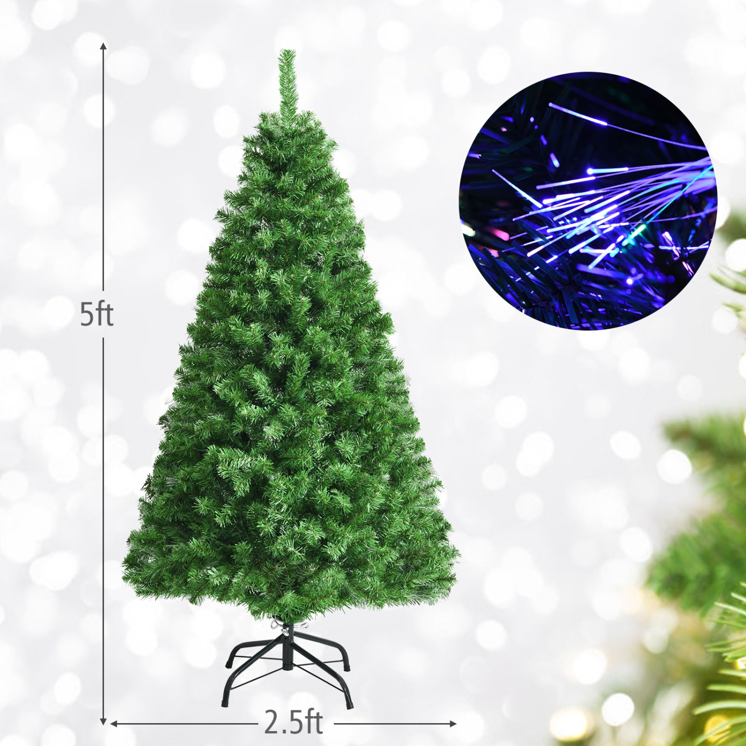 Topbuy 5/6/7FT Pre-lit Artificial Christmas Tree, Multi-Colored Fiber Optic Spruce Tree Artificial Xmas Tree