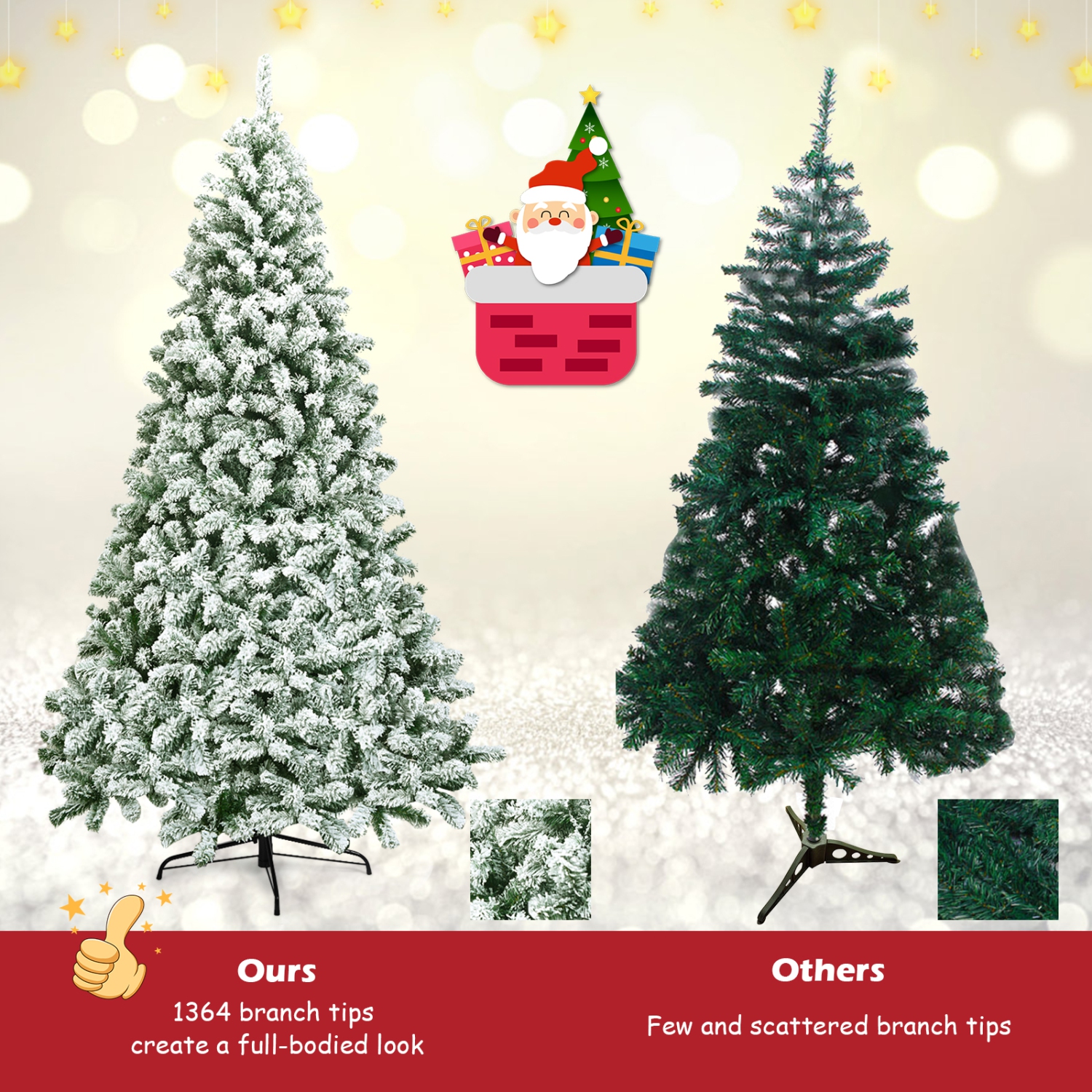 Topbuy 4.5FT/6FT/7.5FT Artificial Hinged Christmas Pines Tree Snow Flocked Decoration Tree