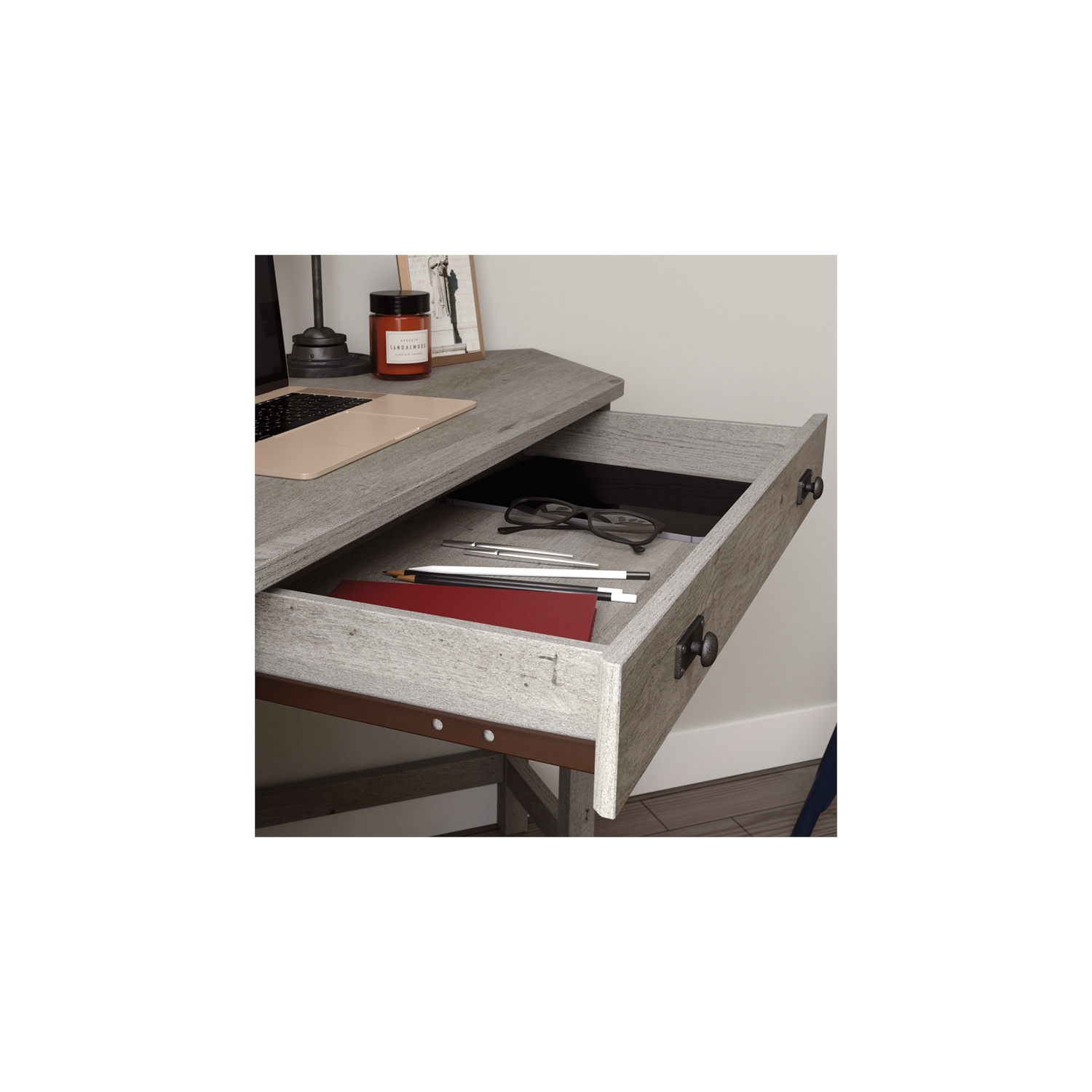 Sauder – Bureau d’angle en bois d’ingénierie Cottage Road, chêne mystique