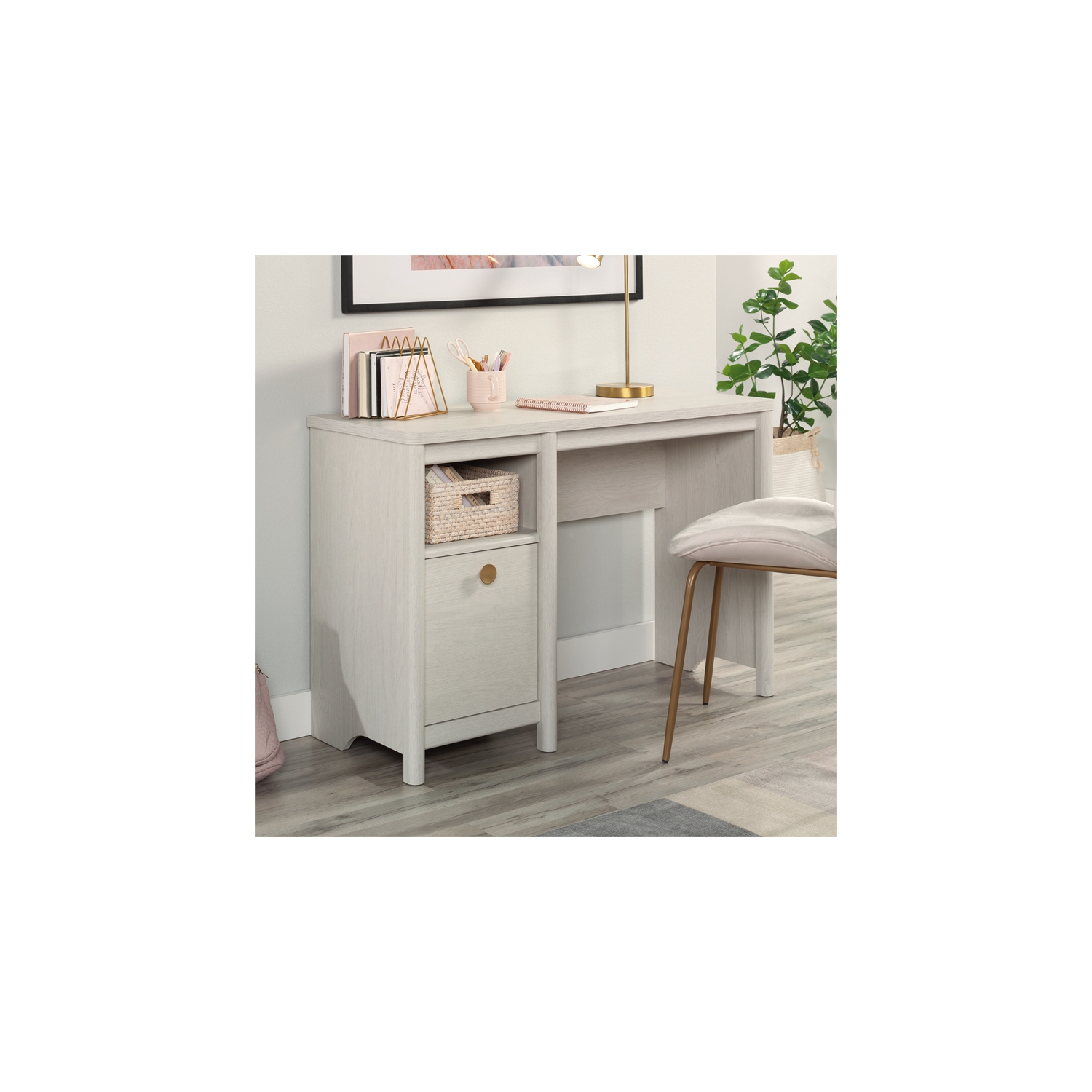 Sauder – Bureau en bois d’ingénierie transitionnel Dover Edge, chêne glacier