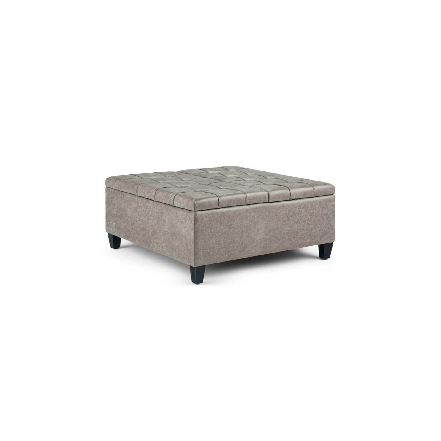 Harrison 36"W Coffee Table Storage Ottoman in Distressed Gray Taupe Faux Leather