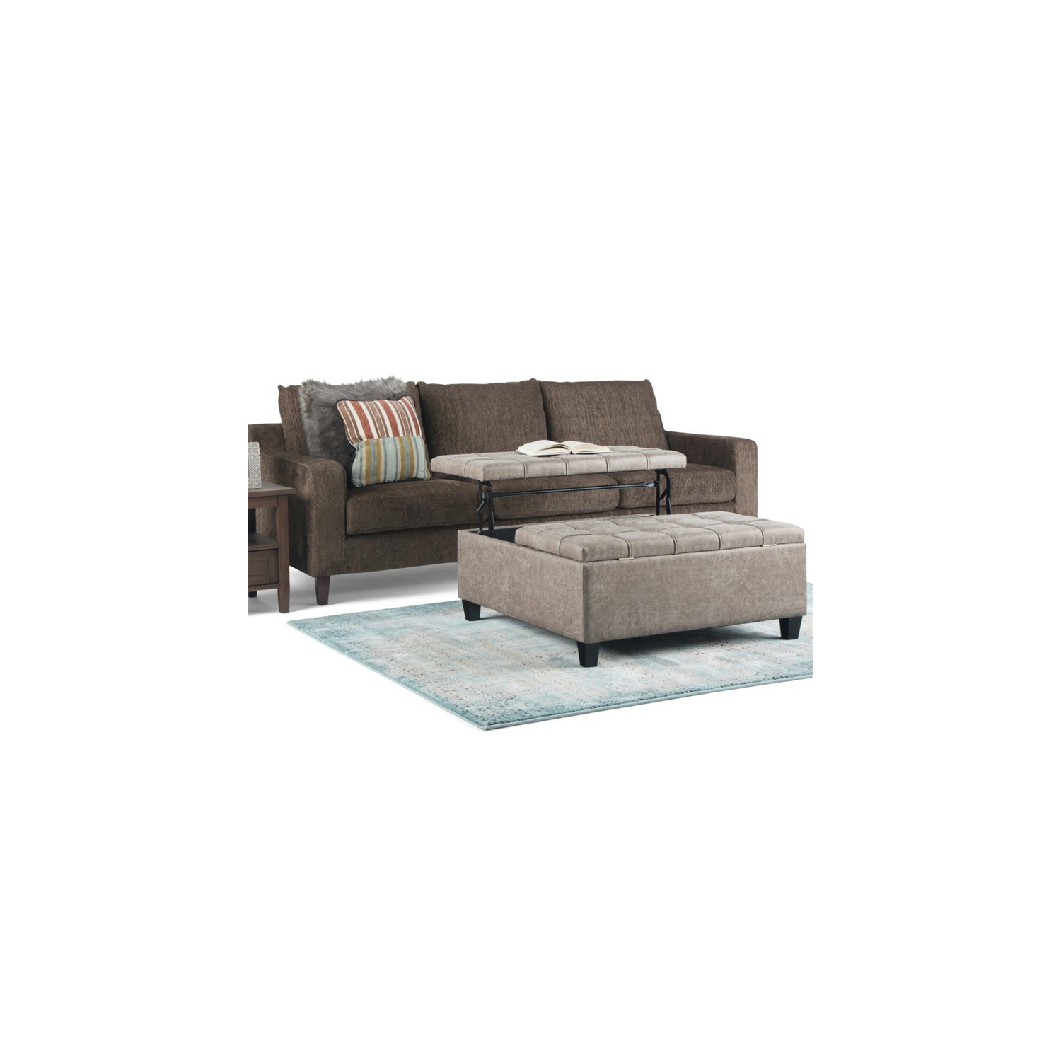 Harrison 36"W Coffee Table Storage Ottoman in Distressed Gray Taupe Faux Leather