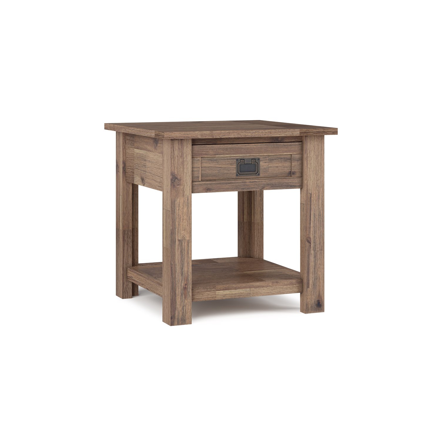 Simpli Home Monroe 22" Square Rustic Solid Wood End Table in Rustic Aged Brown