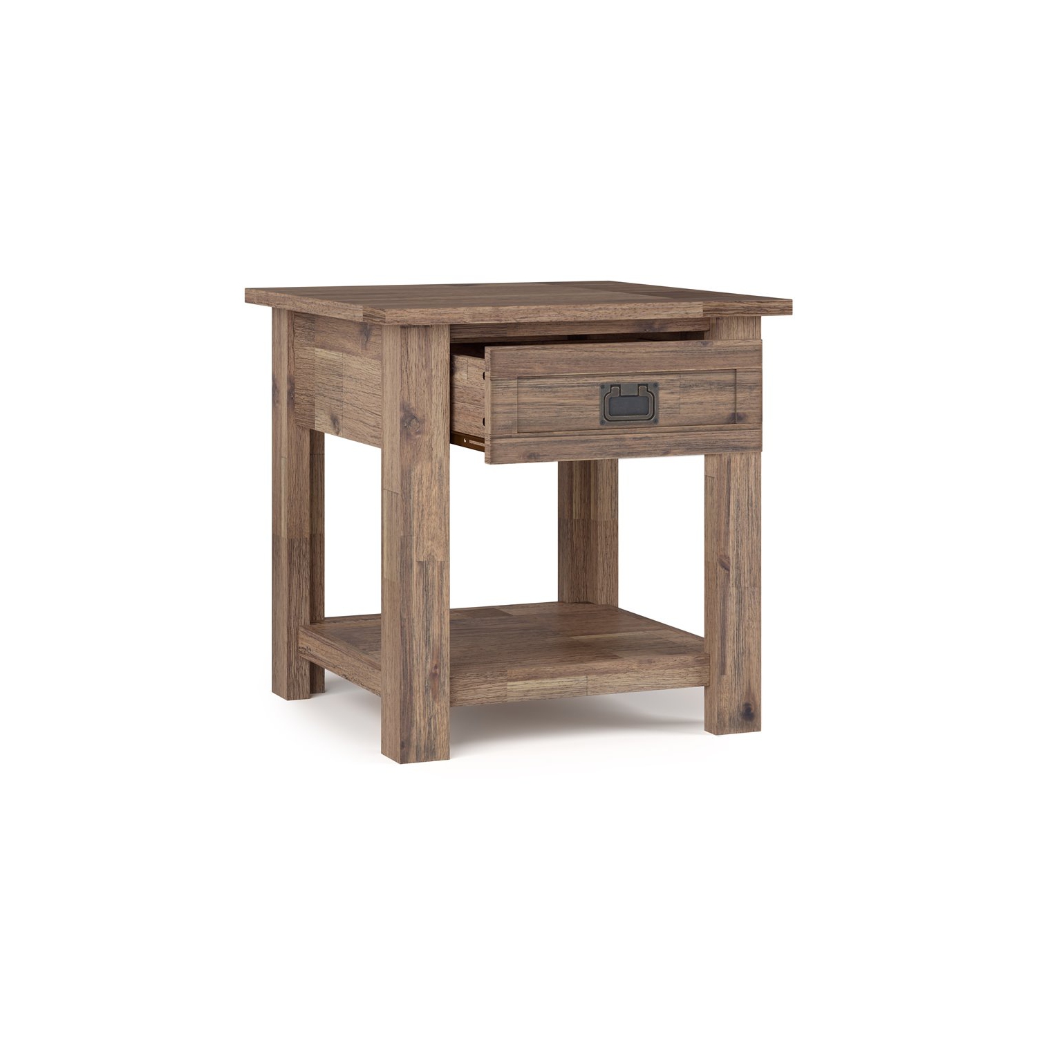 Simpli Home Monroe 22" Square Rustic Solid Wood End Table in Rustic Aged Brown