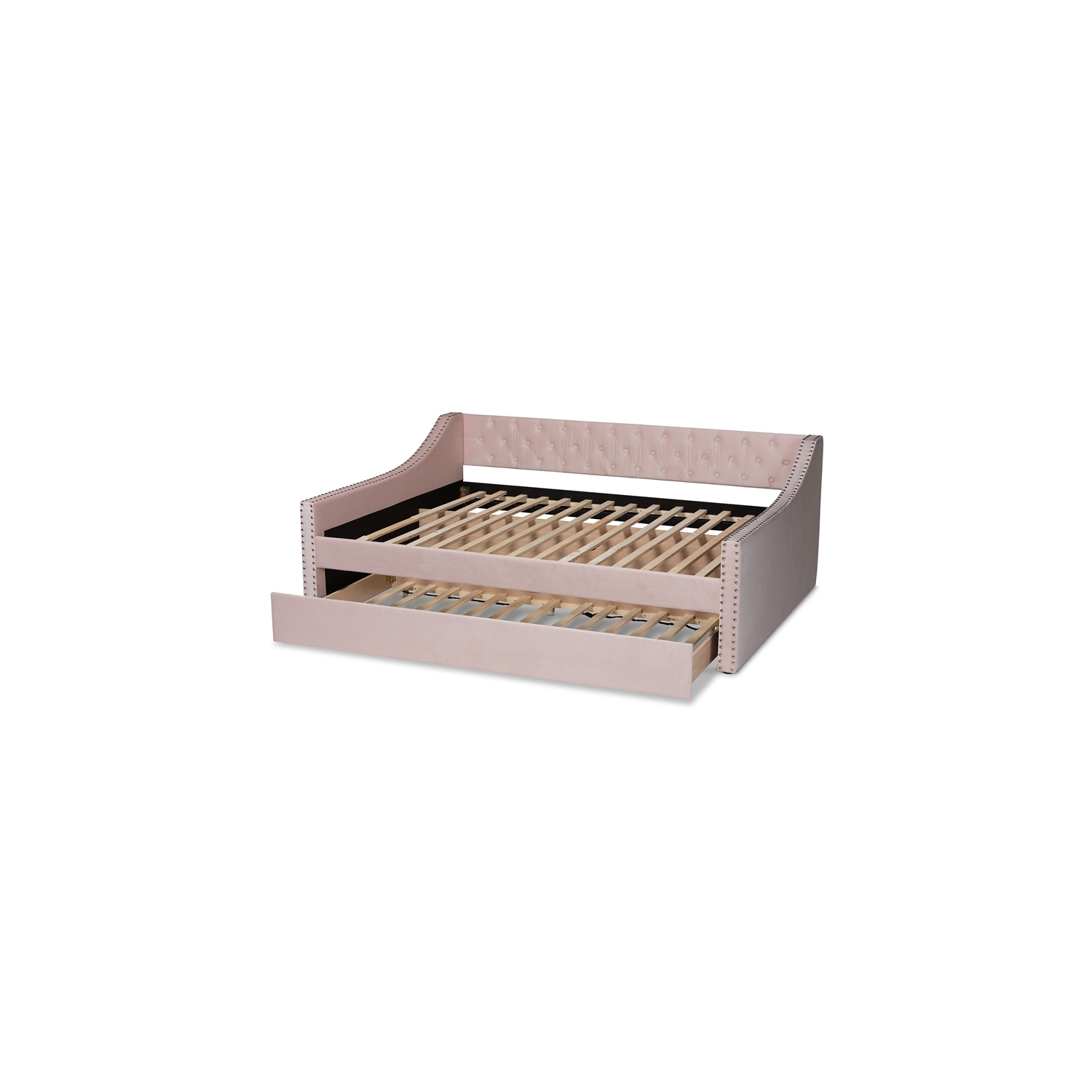 Baxton Studio Raphael Pink Velvet Upholstered Full Size Daybed with Trundle