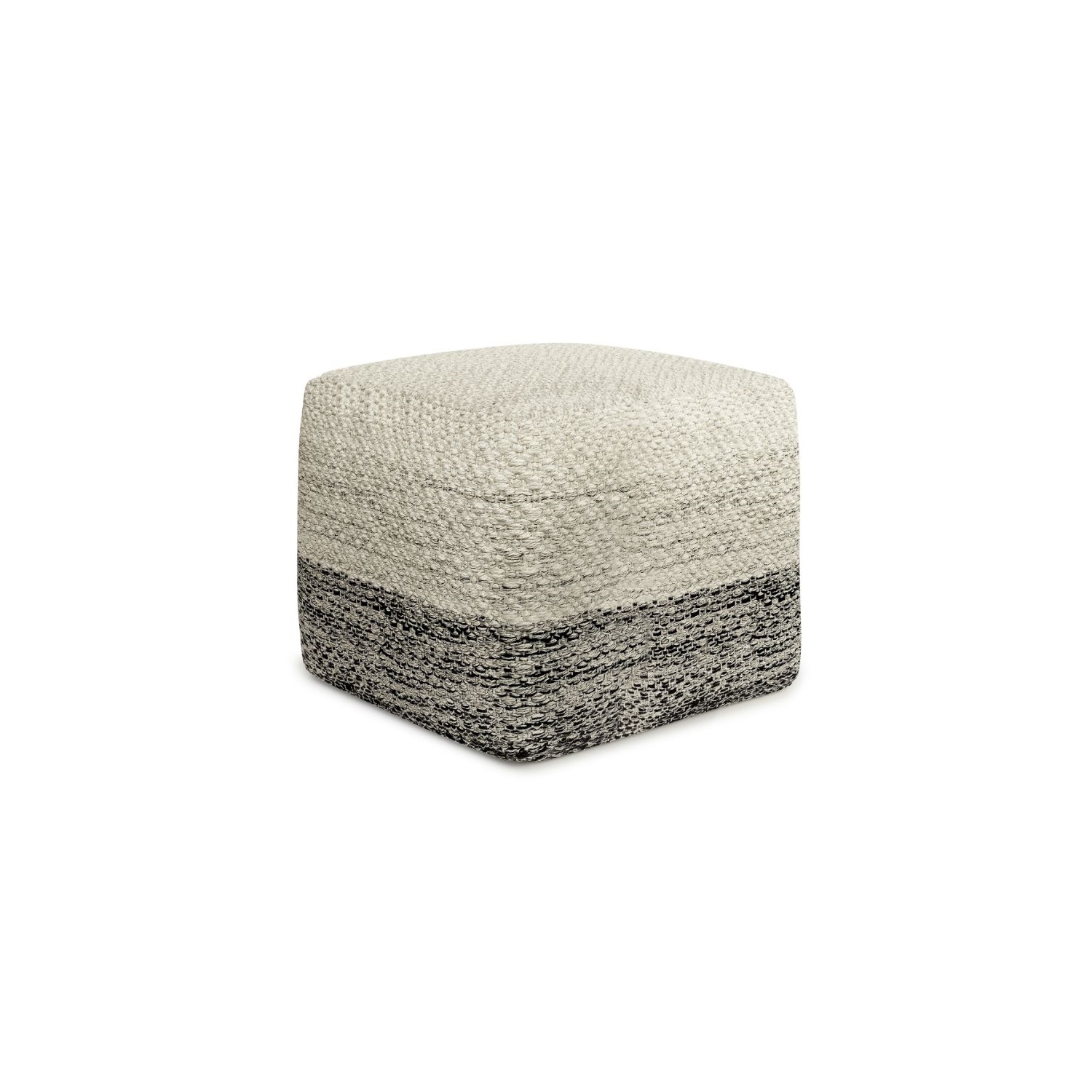 Pouf carré tissé gris et blanc en polyester PETpolyester recyclé Macie Boho de Simpli Home
