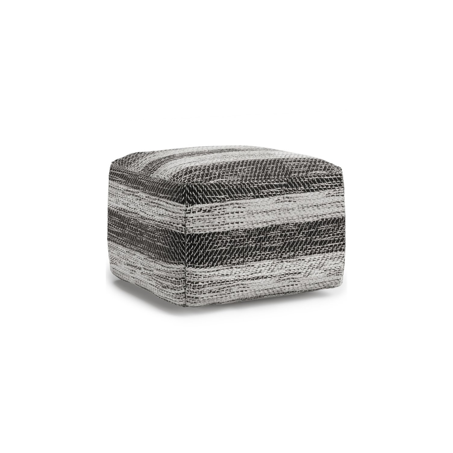 Simpli Home Clay Boho Square Pouf in Gray Melange Cotton