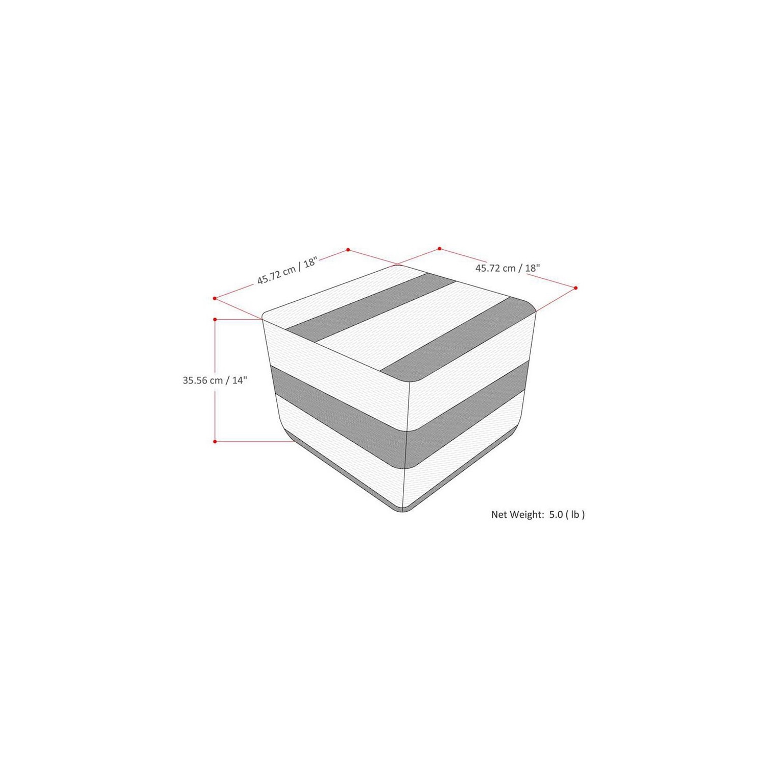 Simpli Home Clay Boho Square Pouf in Gray Melange Cotton