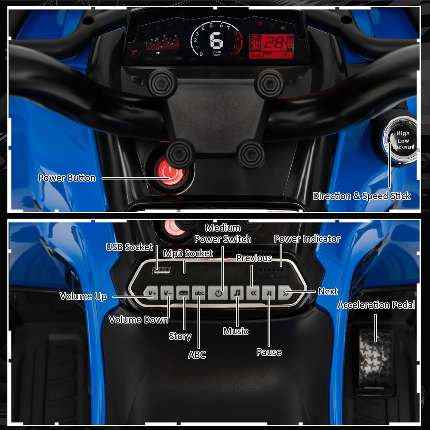 Véhicule tout-terrain électrique à 4 roues et 2 vitesses pour enfants 12&nbsp;V de Costway avec lecteur MP3 et phares