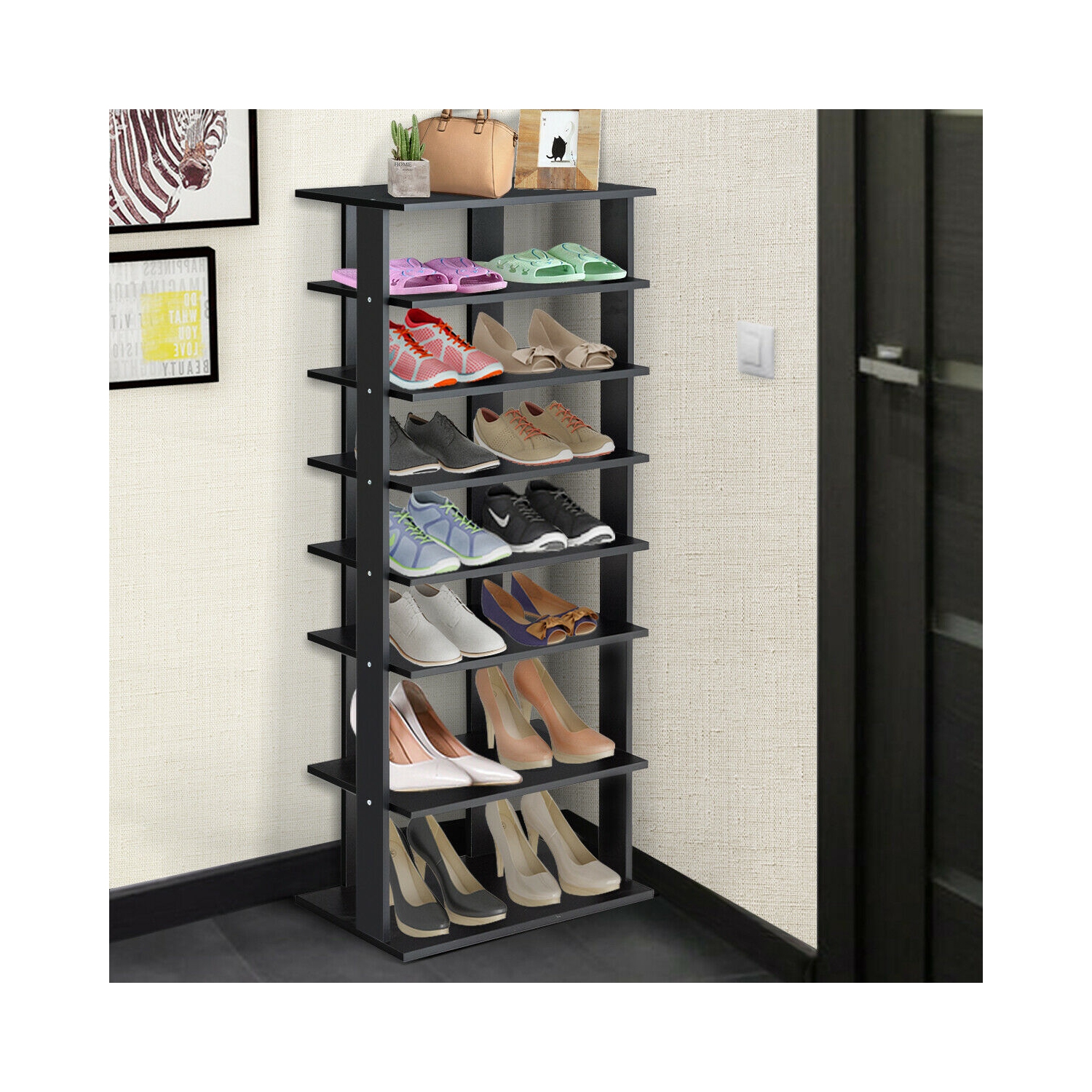 Gymax Patented 7-Tier Dual Shoe Rack Practical Free Standing Shelves Storage Shelves Concise