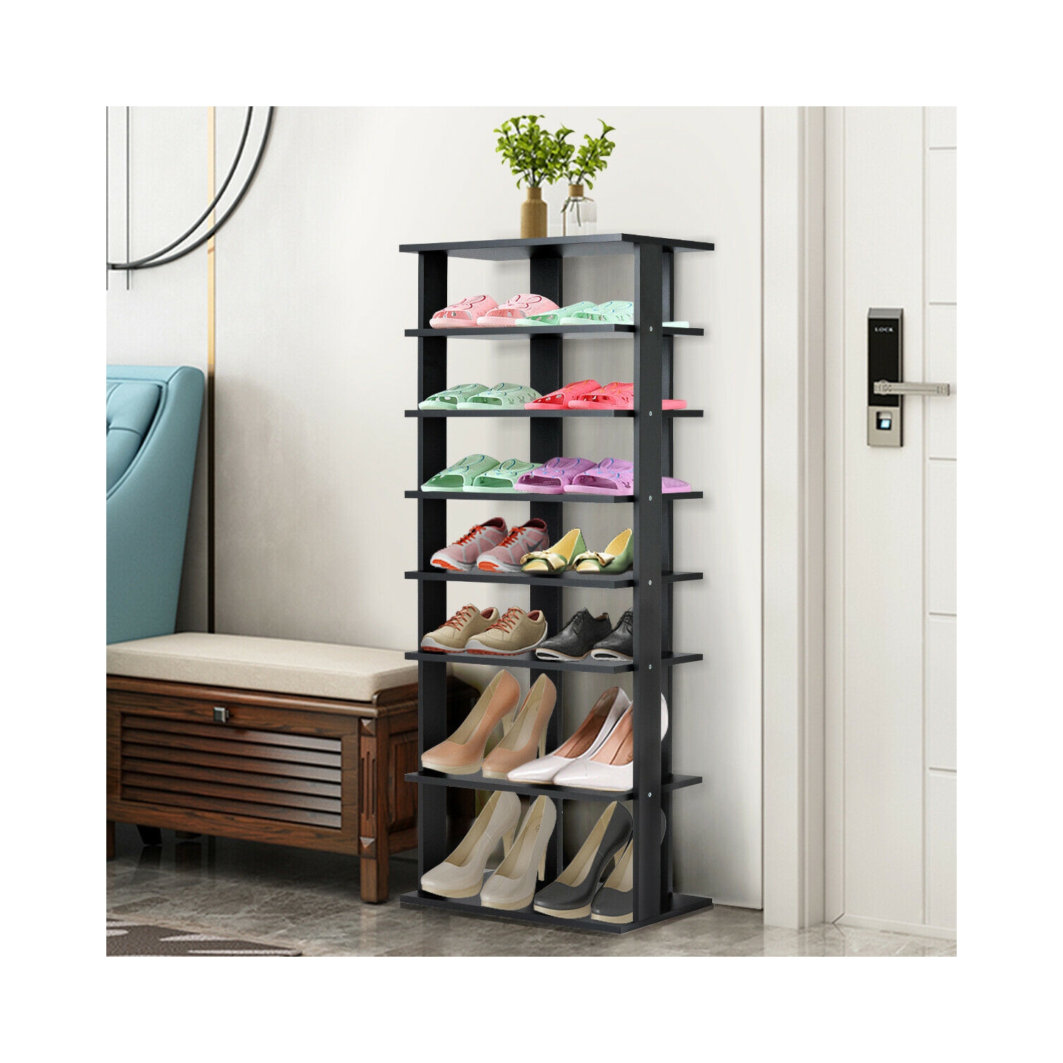 Gymax Patented 7-Tier Dual Shoe Rack Practical Free Standing Shelves Storage Shelves Concise