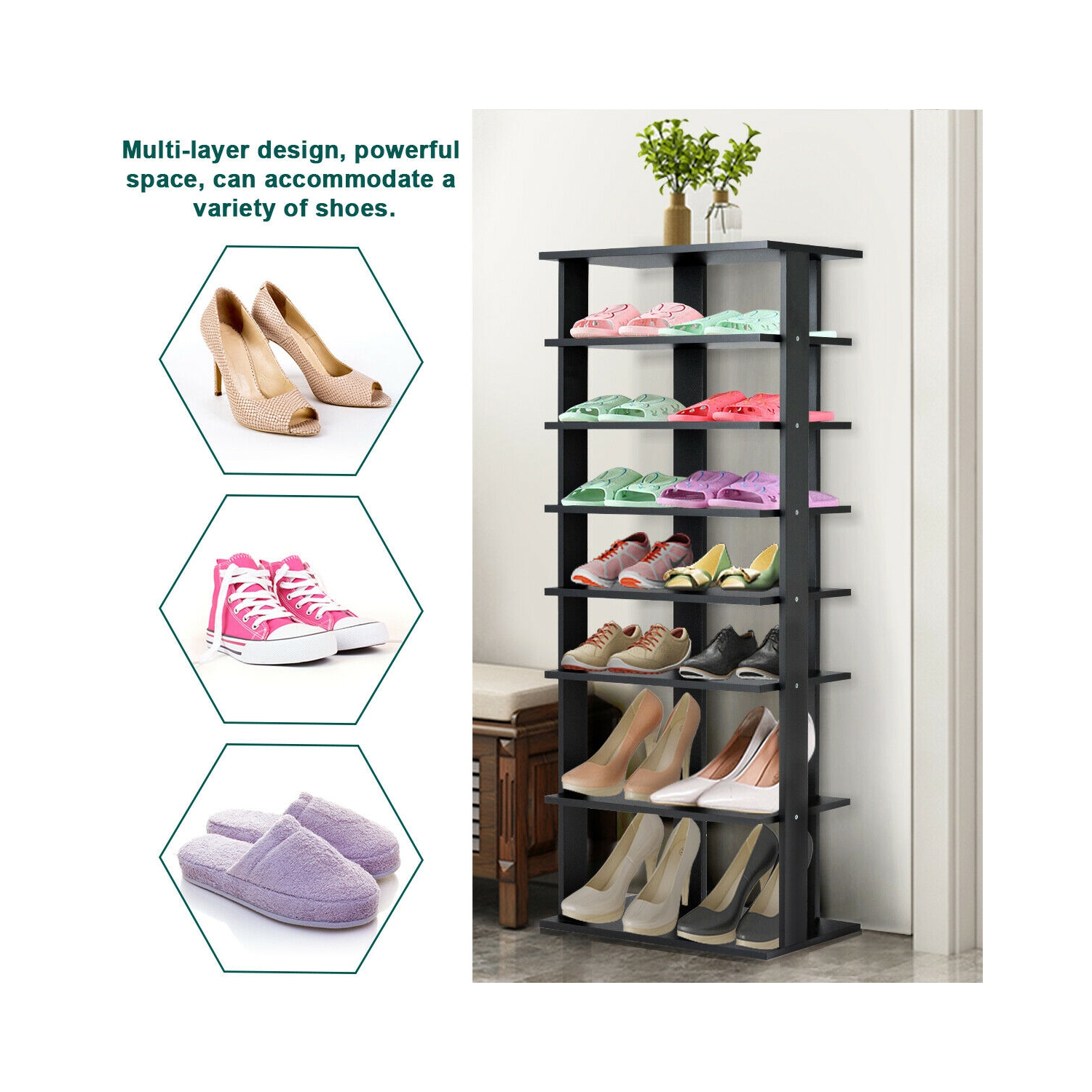 Gymax Patented 7-Tier Dual Shoe Rack Practical Free Standing Shelves Storage Shelves Concise