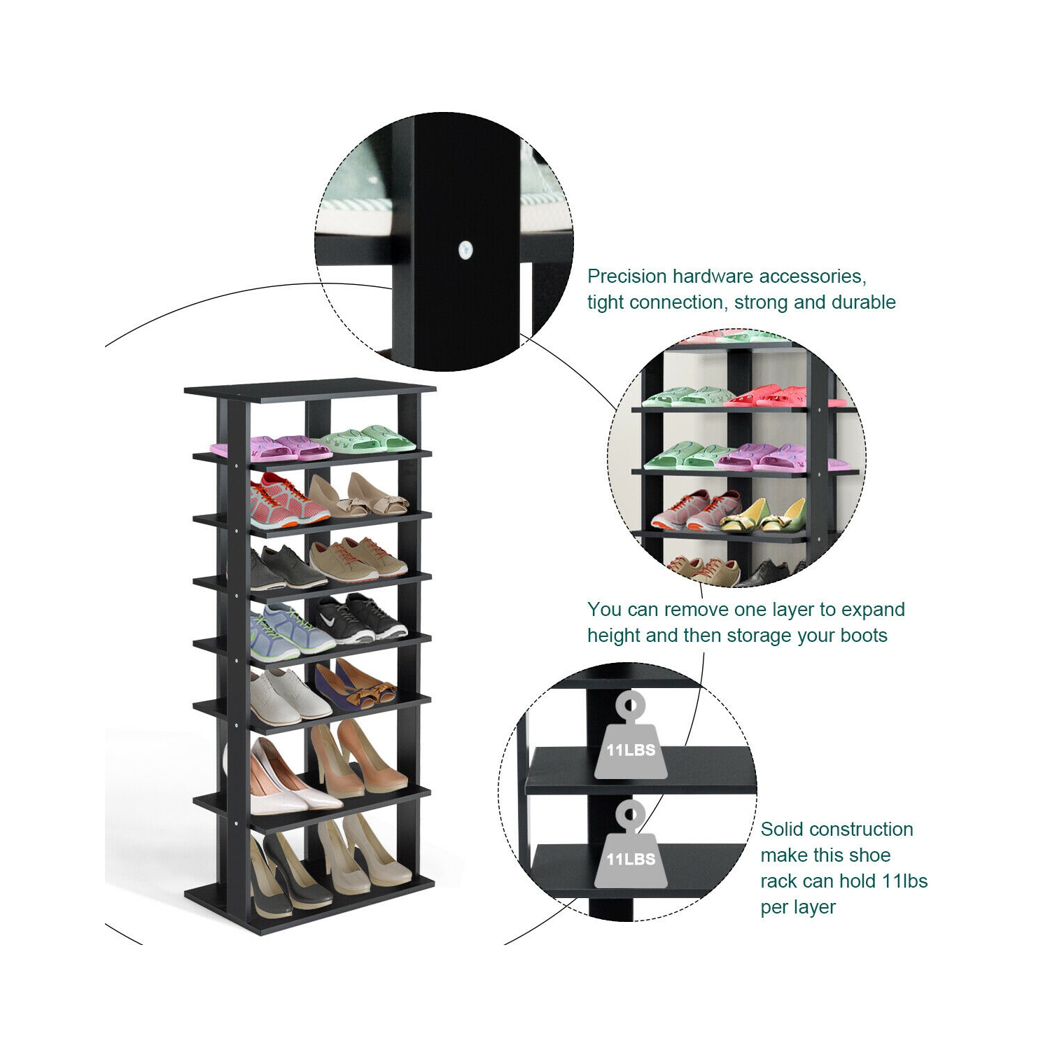 Gymax Patented 7-Tier Dual Shoe Rack Practical Free Standing Shelves Storage Shelves Concise