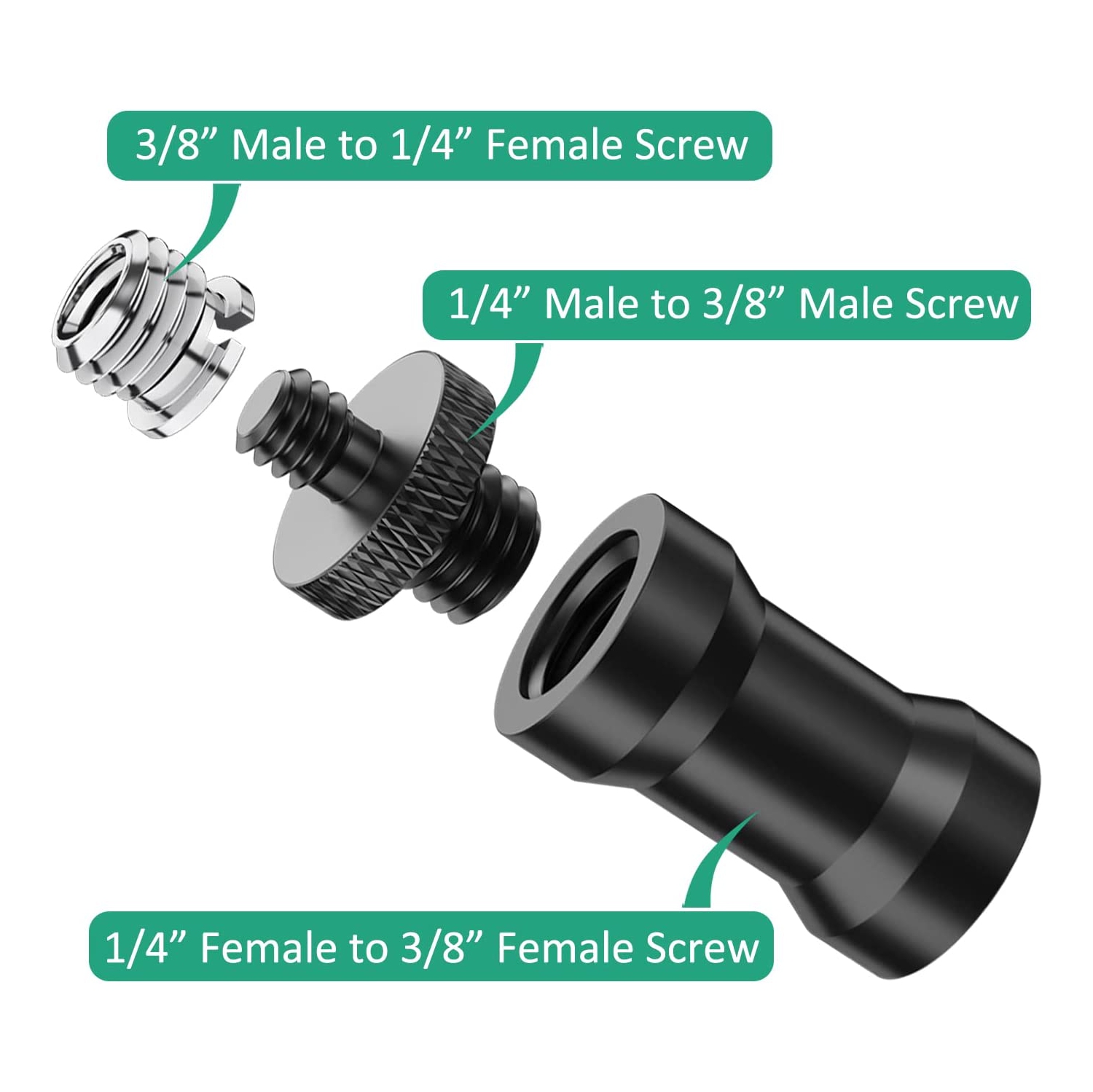 Adaptateur à vis pour appareil photo 15 PC 1/4 à 3/8 Adaptateur de filetage pour trépied pour appareil photo, trépied, pied, rotule, support