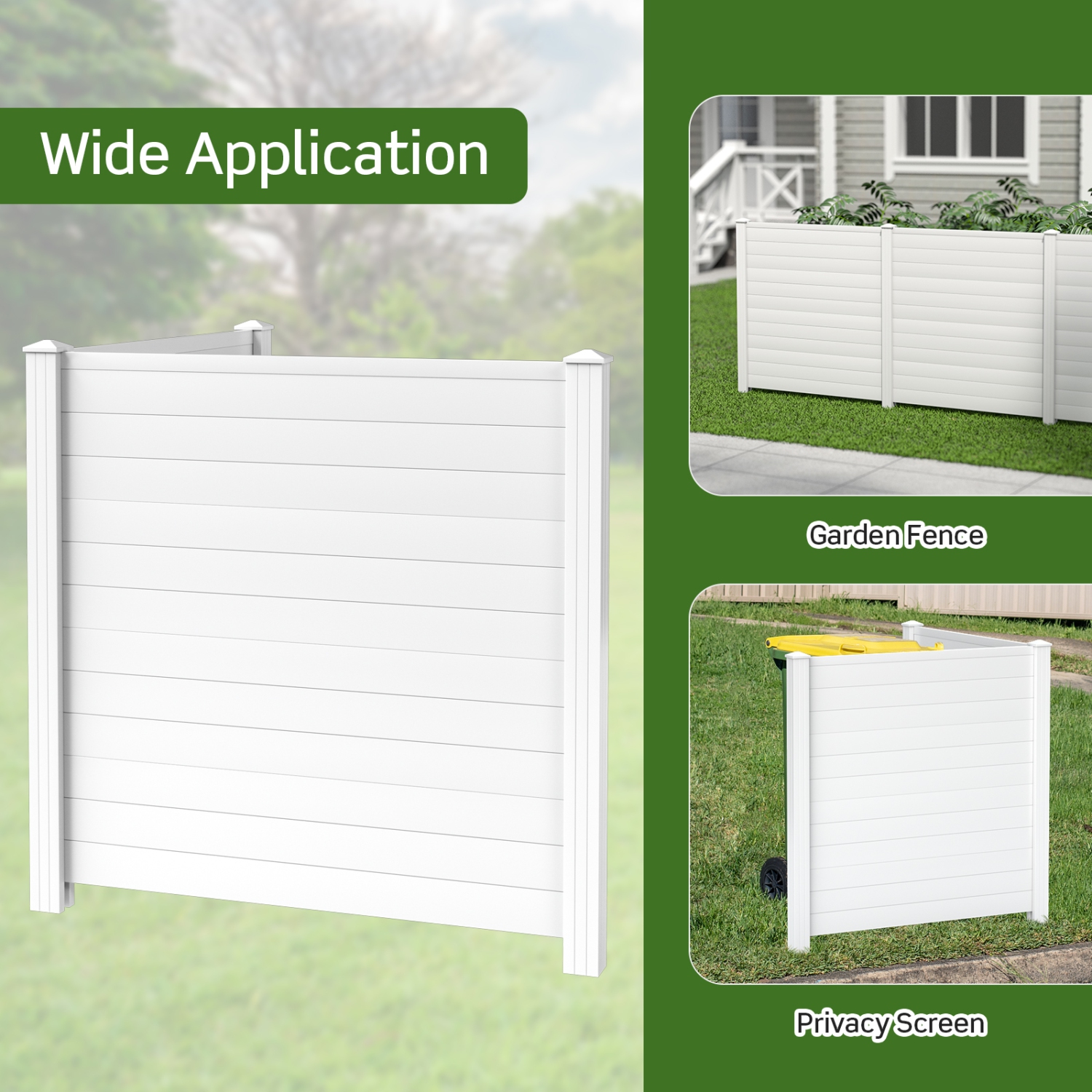 Topbuy Outdoor Privacy Fence Panel 2 Picket PVC Decorative Fence w/3 Cuspidal Stakes Trash Enclosure & Air Conditioner Freestanding Fence for Garden