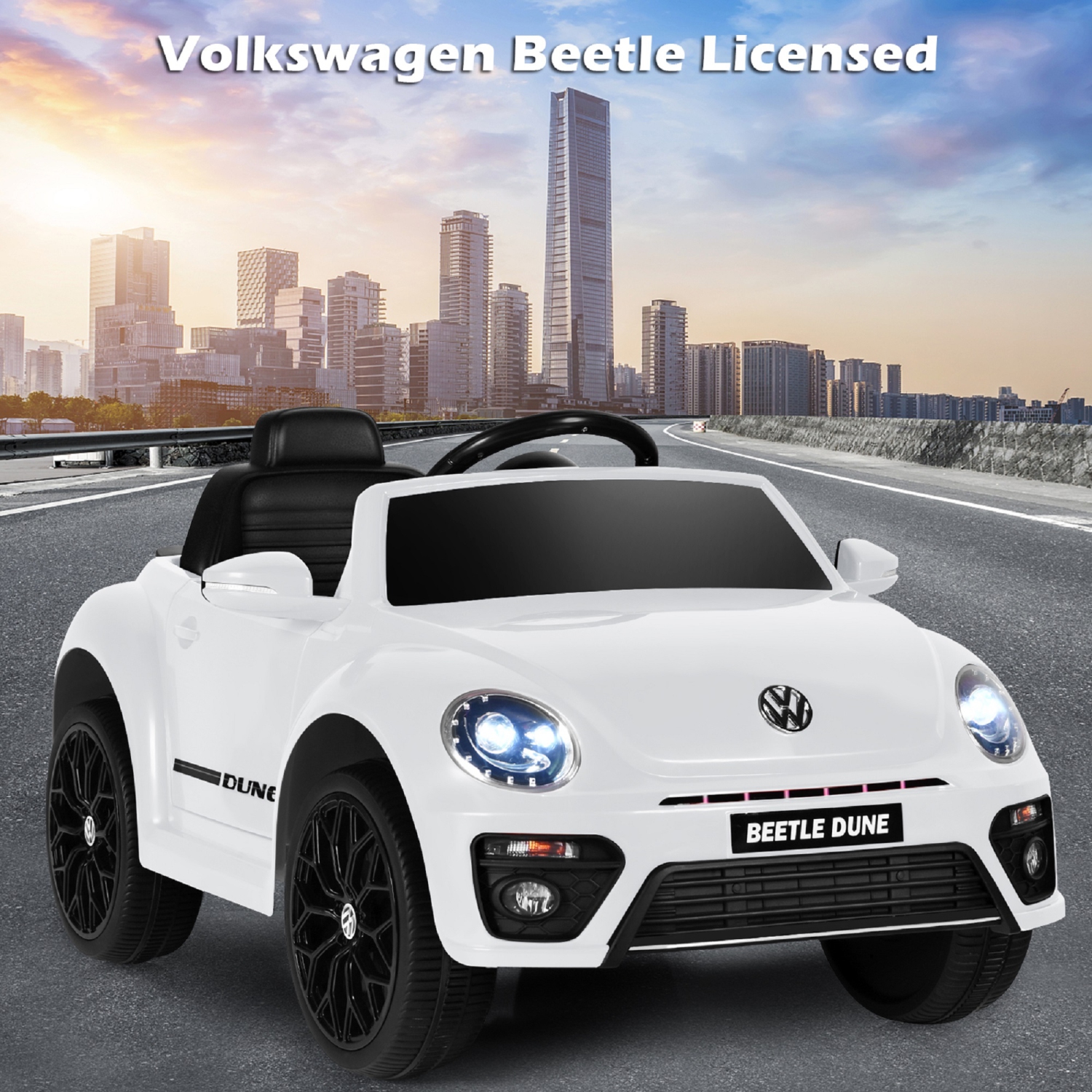 TopBuy – jouet électrique pour enfants Volkswagen Beetle 12 avec télécommande, blanc/rose/rouge