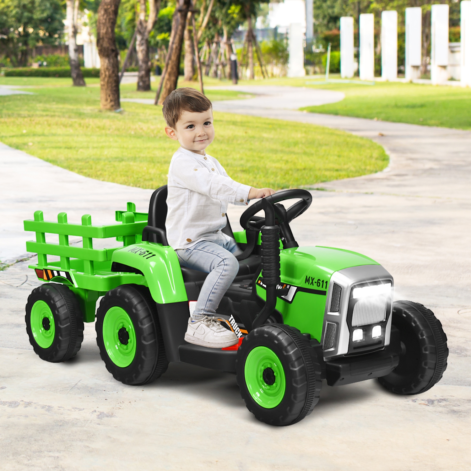 Topbuy Kids Ride on Tractor with Trailer Battery Powered Large Capacity with Remote Control