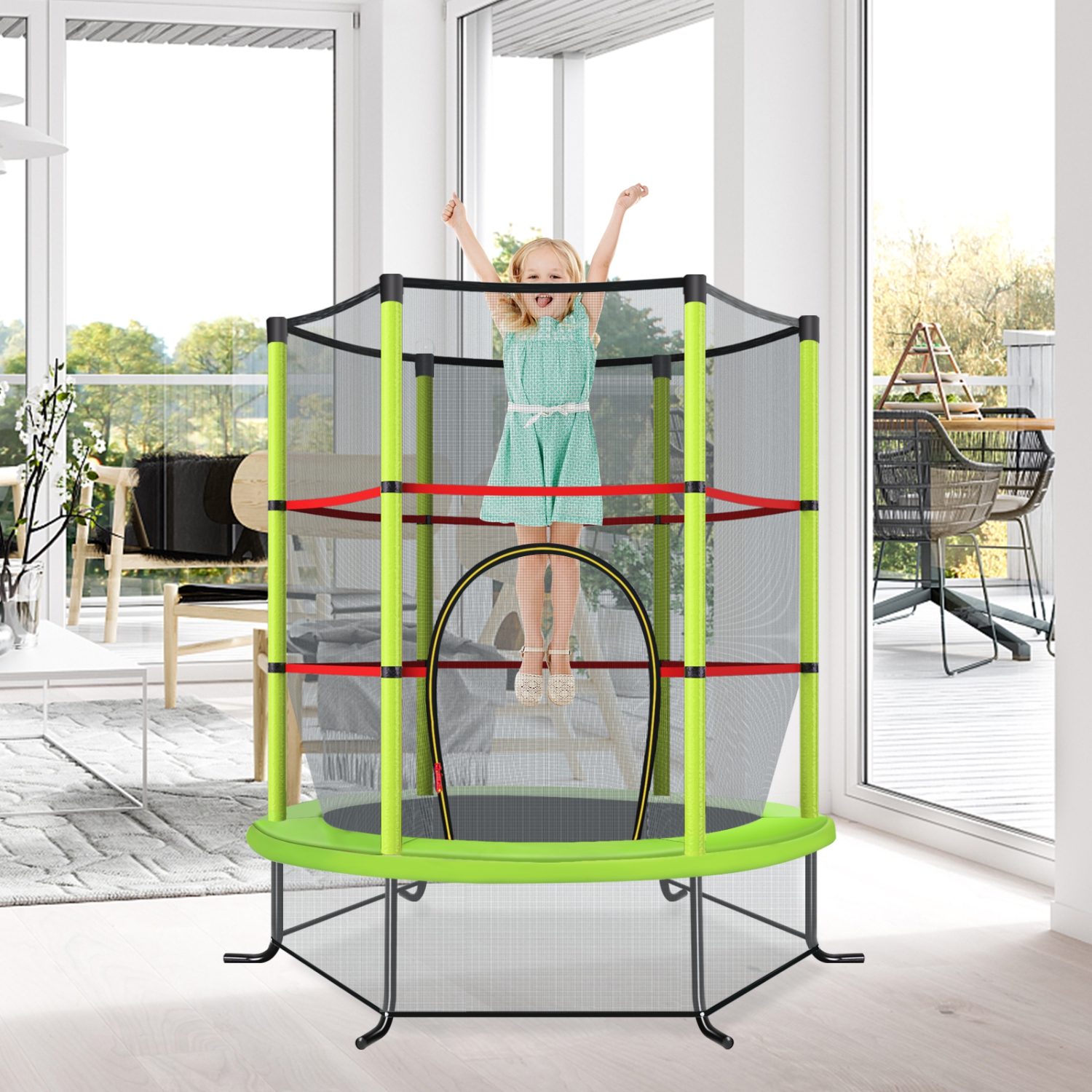 TopBuy – Mini trampoline d’exercice de 55 po pour enfants, certifié ASTM, forme hexagonale de mini-trampoline, pour tout-petit, pour enfant, cadeau