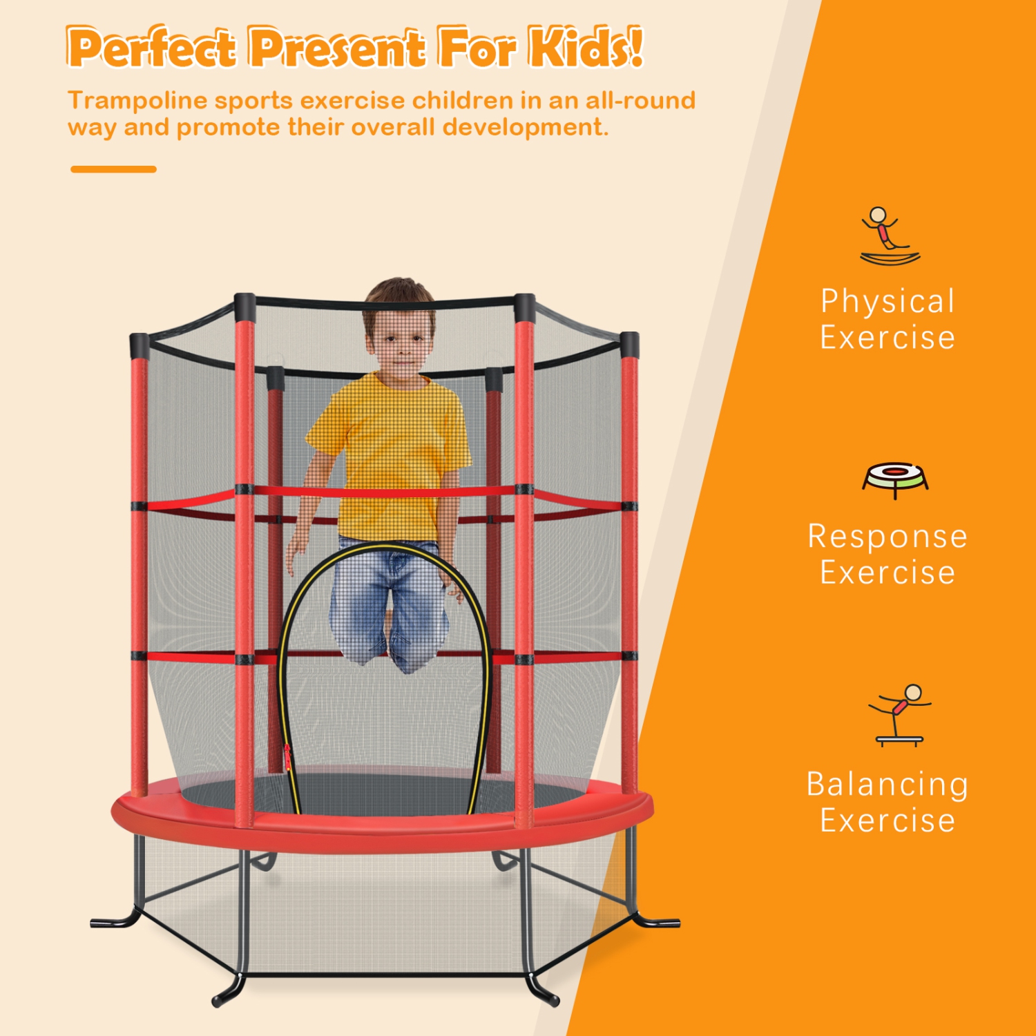 TopBuy – Mini trampoline d’exercice de 55 po pour enfants, certifié ASTM, forme hexagonale de mini-trampoline, pour tout-petit, pour enfant, cadeau