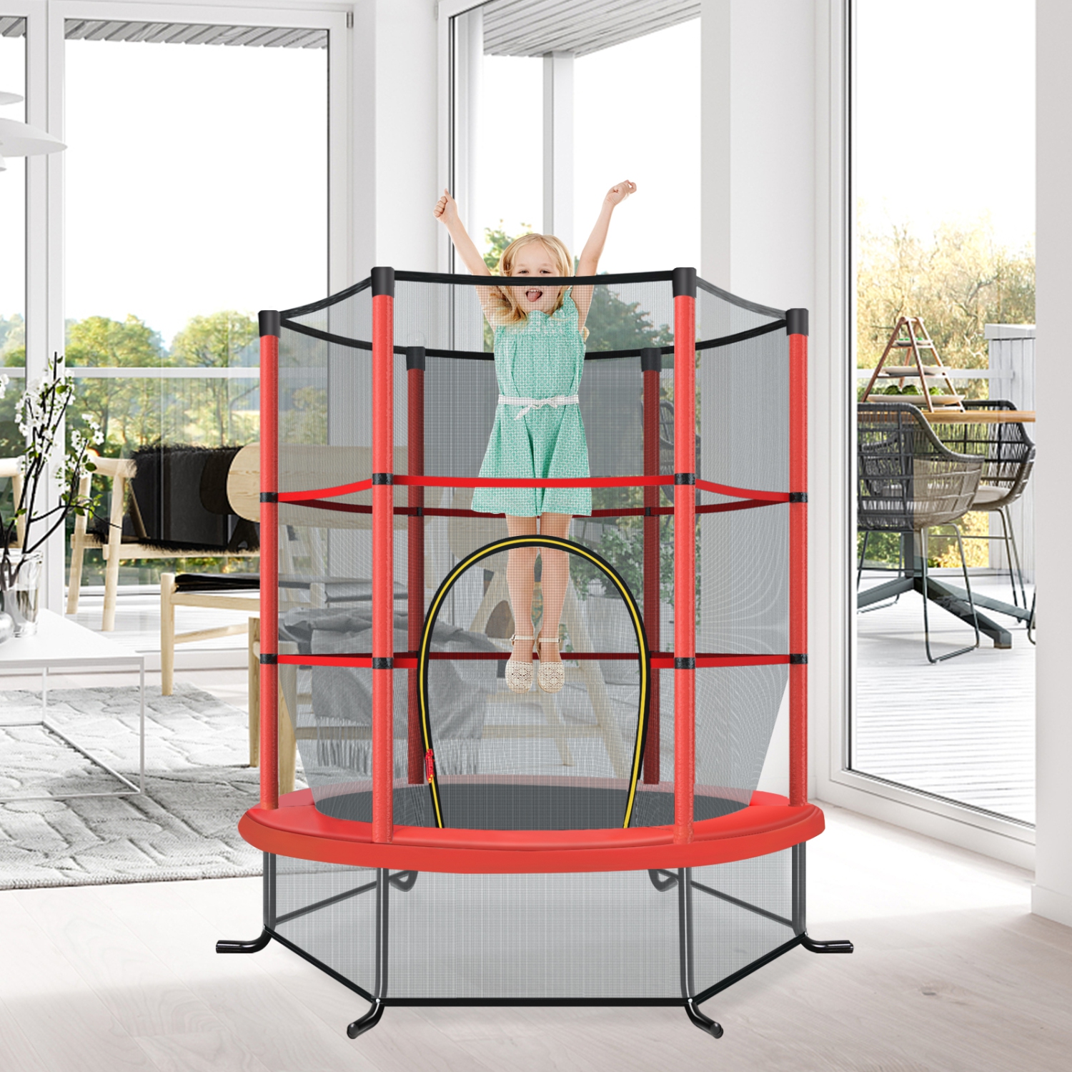 TopBuy – Mini trampoline d’exercice de 55 po pour enfants, certifié ASTM, forme hexagonale de mini-trampoline, pour tout-petit, pour enfant, cadeau