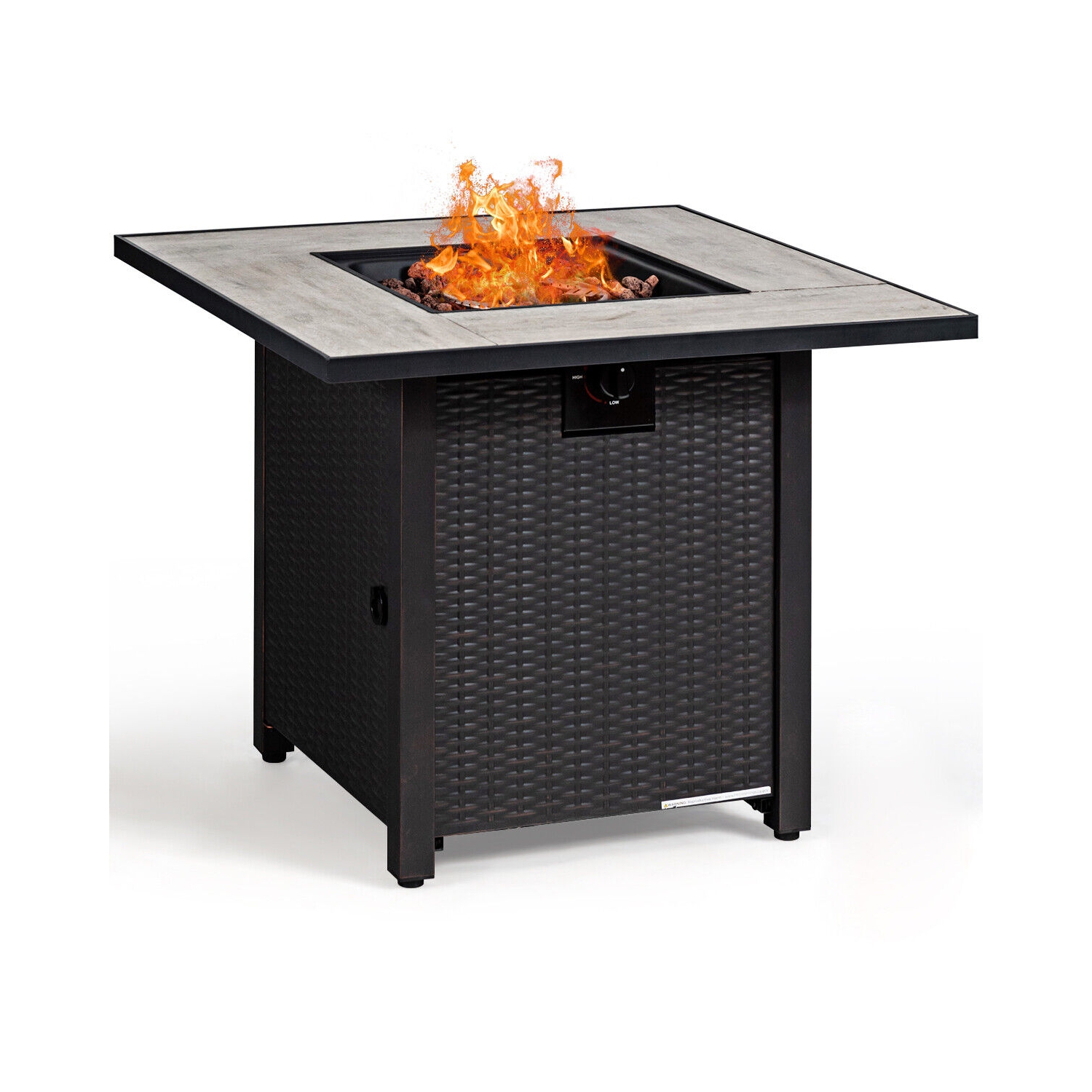 Patiojoy 6 PCS Patio Wicker Furniture Set With 30" Gas Fire Pit Table 50,000 BTU Black/Red/Turquoise/Navy/White Cushions