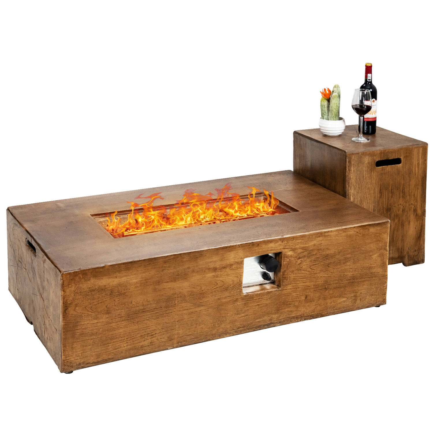 Patiojoy 2-Piece 48" Propane Fire Pit Table Rectangular 50,000 BTU w/20 Gallon Tank Side Table for Courtyard Balcony Garden