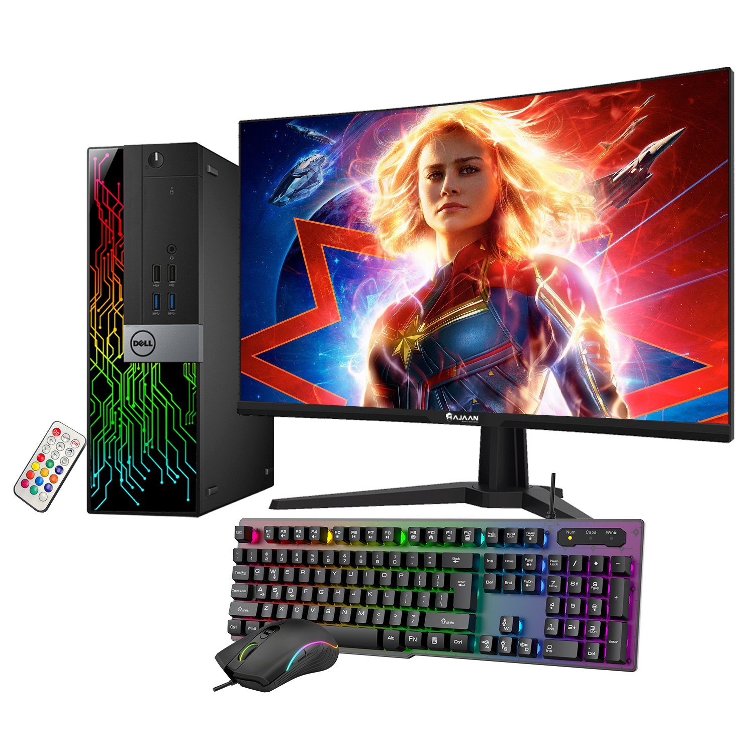 Refurbished (Good) - Dell OptiPlex SFF Computer with 27 Inch Gaming Monitor i5 6500 3.2 GHz NVIDIA GT 1030 2GB 16GB RAM 512GB SSD Win 10 Pro WIFI, HAJAAN Keyboard & Mouse