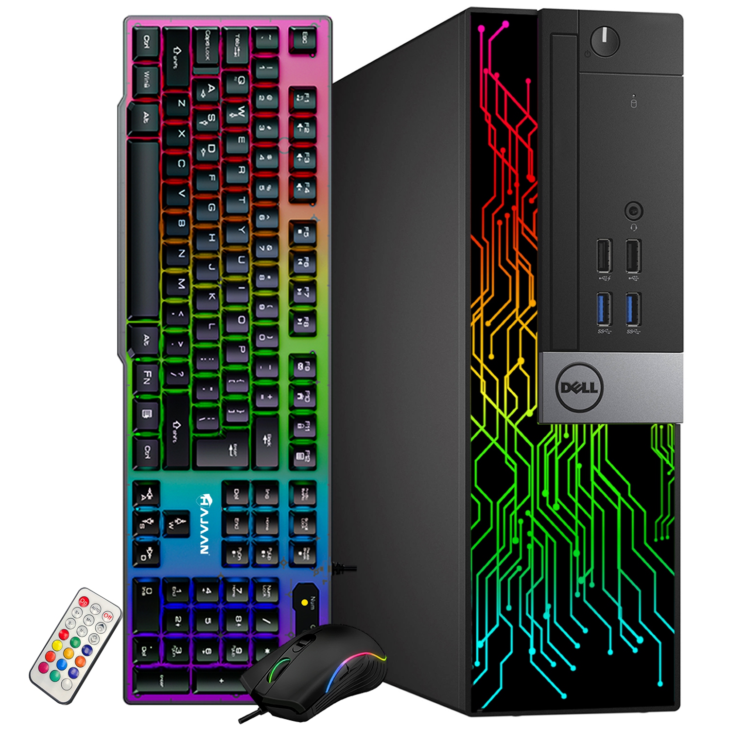 Refurbished - RGB Lights Desktop PC - Dell OptiPlex SFF Computer Intel Core i7 6th Gen Processor 16GB RAM 256GB SSD Win 10 Pro WIFI HAJAAN Gaming PC