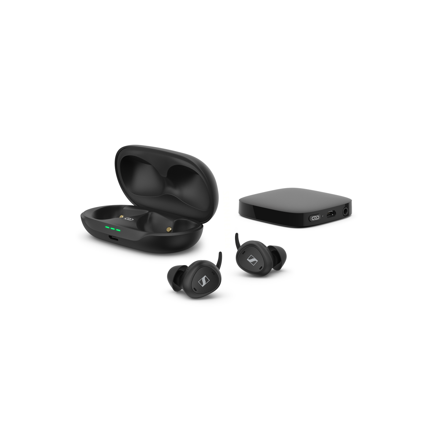 Sennheiser TV Clear Set – Truly Wireless Earbuds & TV Connector – Bluetooth in-Ear Headphones for TV with Ambient Awareness, Passive Noise Cancellation, and Qi Wireless Charging