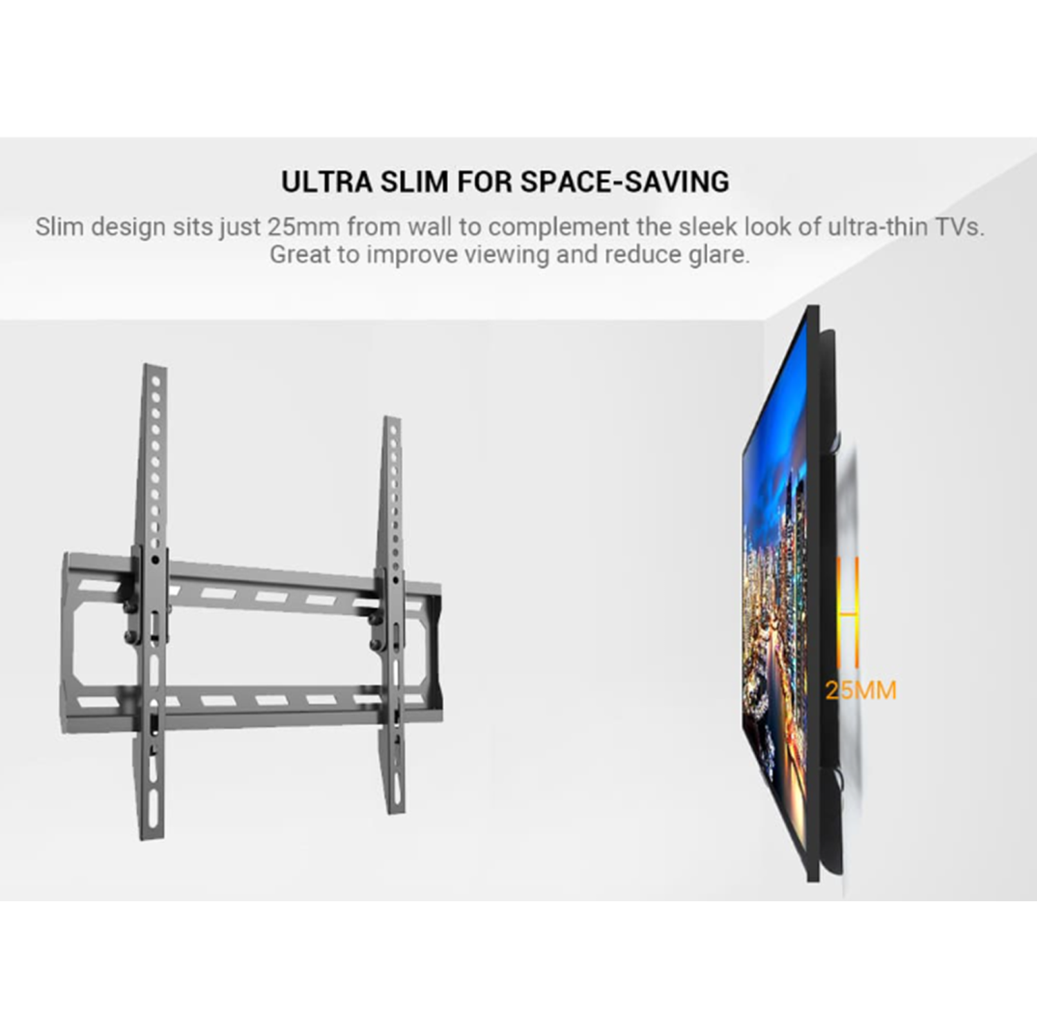 26" - 55" Angle free Tilt TV Wall Mount Bracket with Safety Lock for LED LCD Curved / Flat Panel TVs, fits 12" 16" Wall Wood Studs