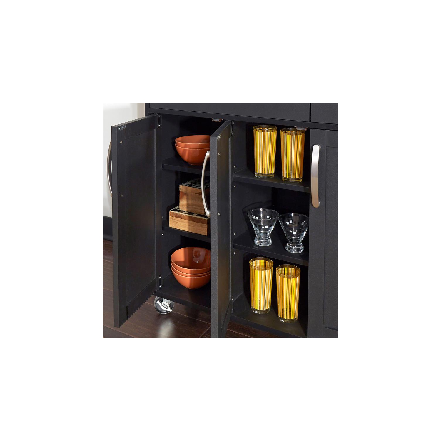 Homestyles Storage Plus Wood Kitchen Cart in Black