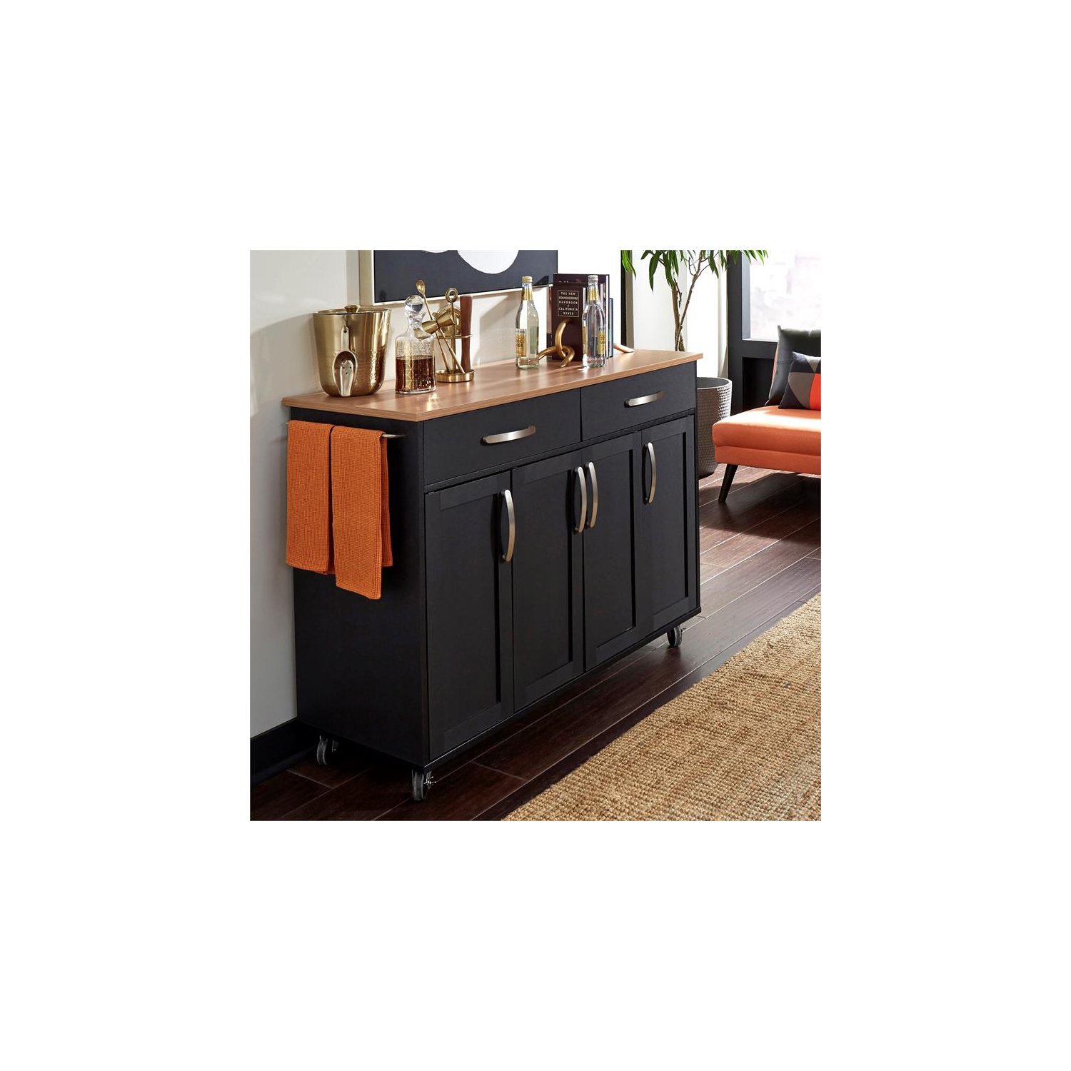 Homestyles Storage Plus Wood Kitchen Cart in Black